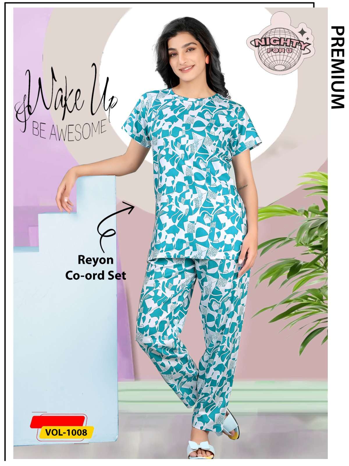 VOL :- 1008 BY NIGHTY FOR U IN HOSIERY NIGHT SUIT CO-ORD SET