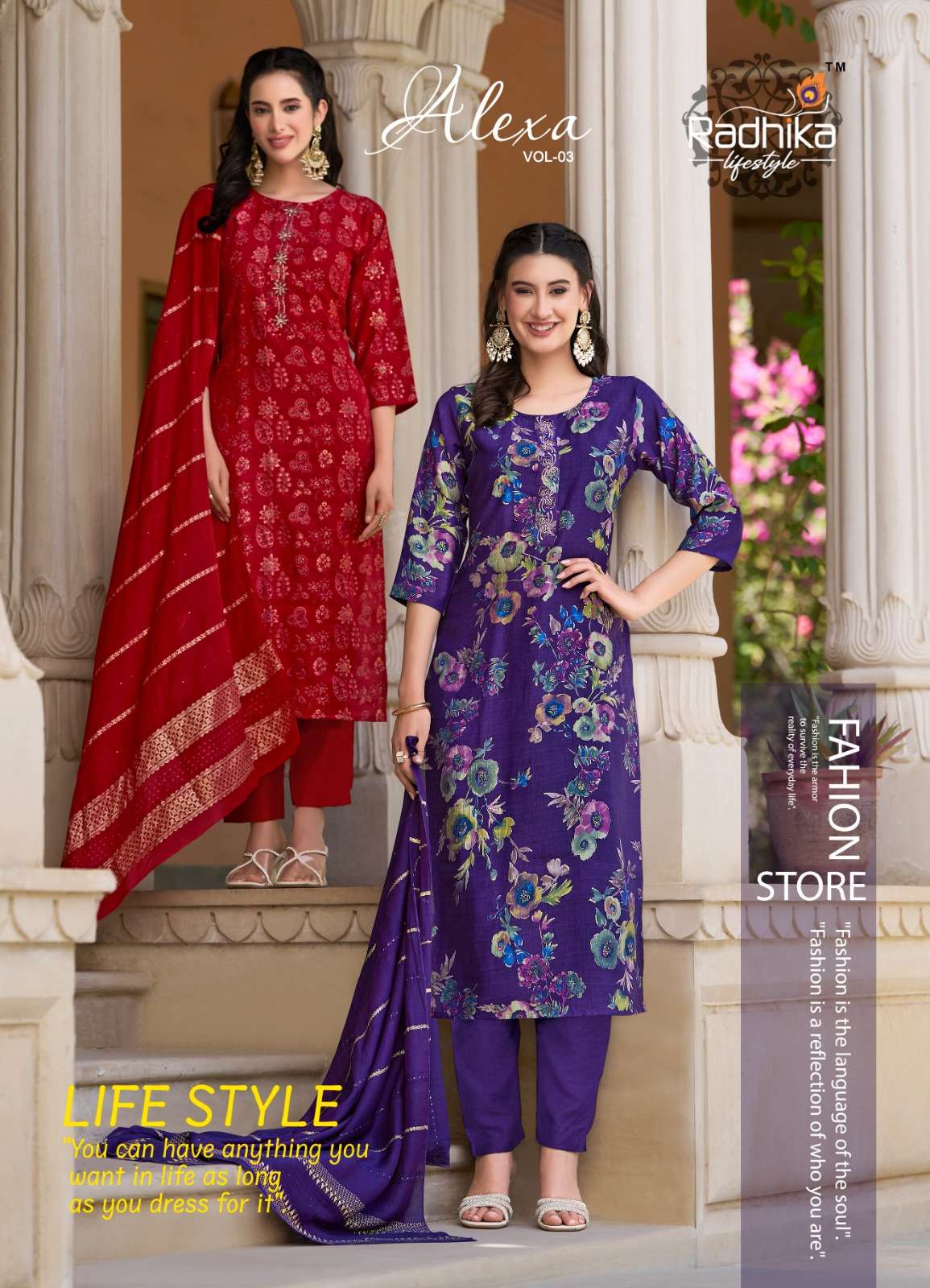 ALEXA VOL-3 BY RADHIKA LIFE STYLE IN VERTICAN SILK FOIL PRINT WITH HANDWORK 