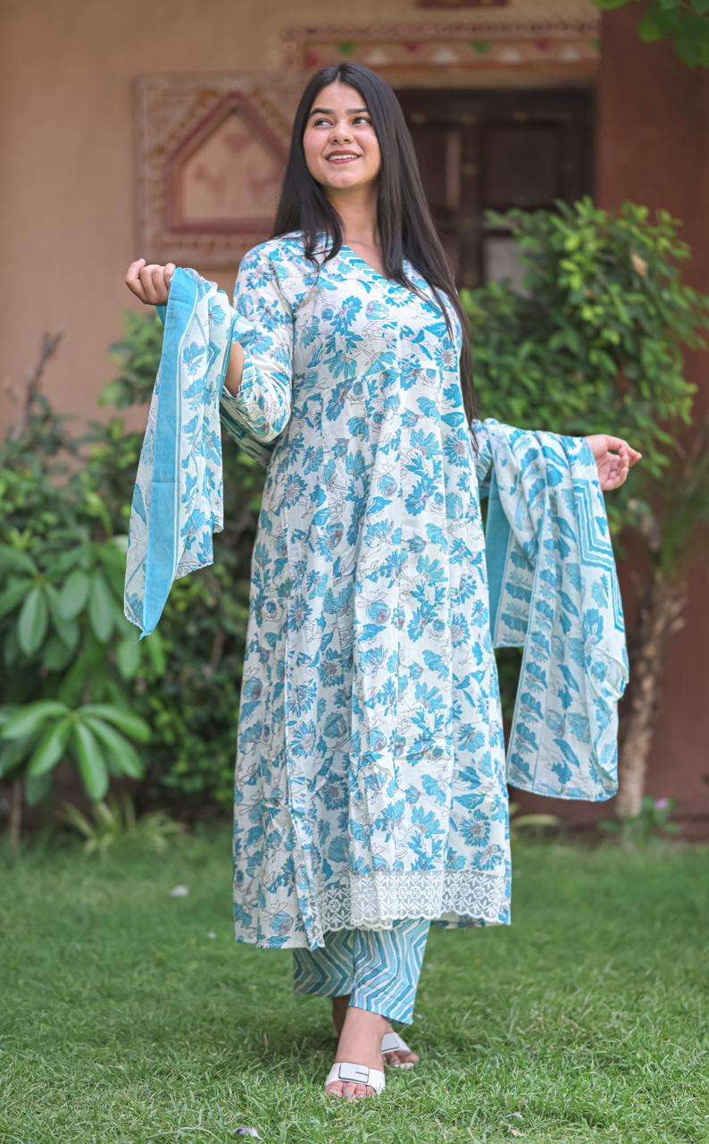 ANARKALI BY TEXOFAB IN CAMBRIC COTTON ANARKALI STYLE 3PC CONSEPAT 