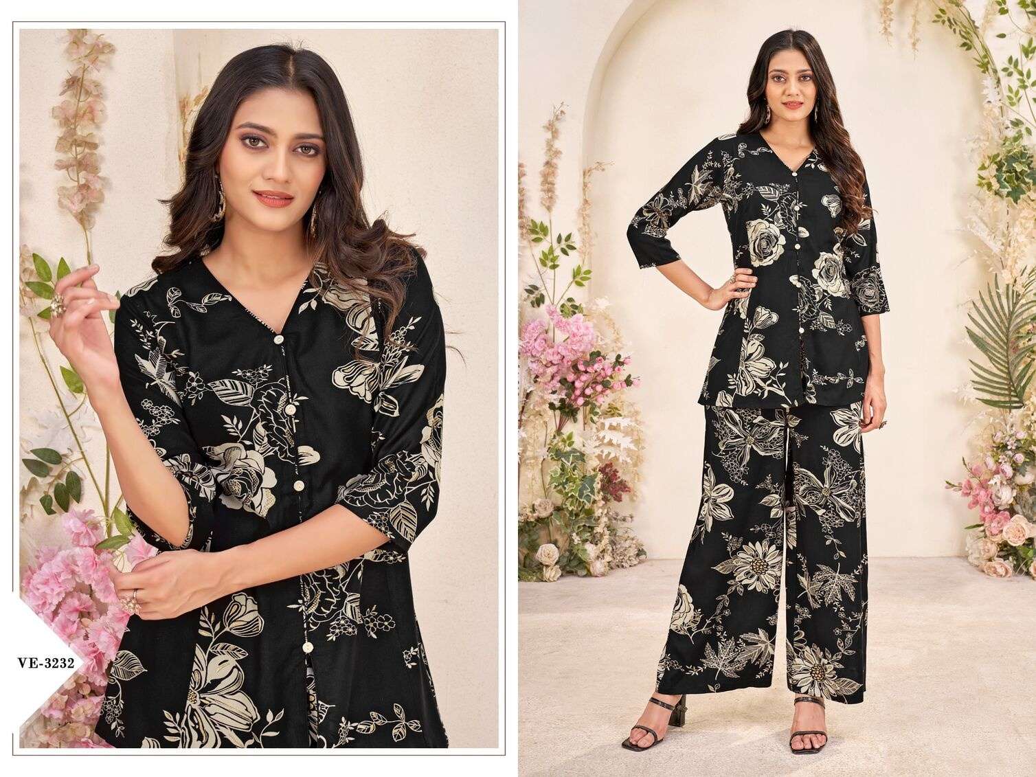 D.NO :- 3232 & 3233 BY LADIES FLAVOUR IN RAYON SILK DISCHARGE PRINT CO-ORD SET