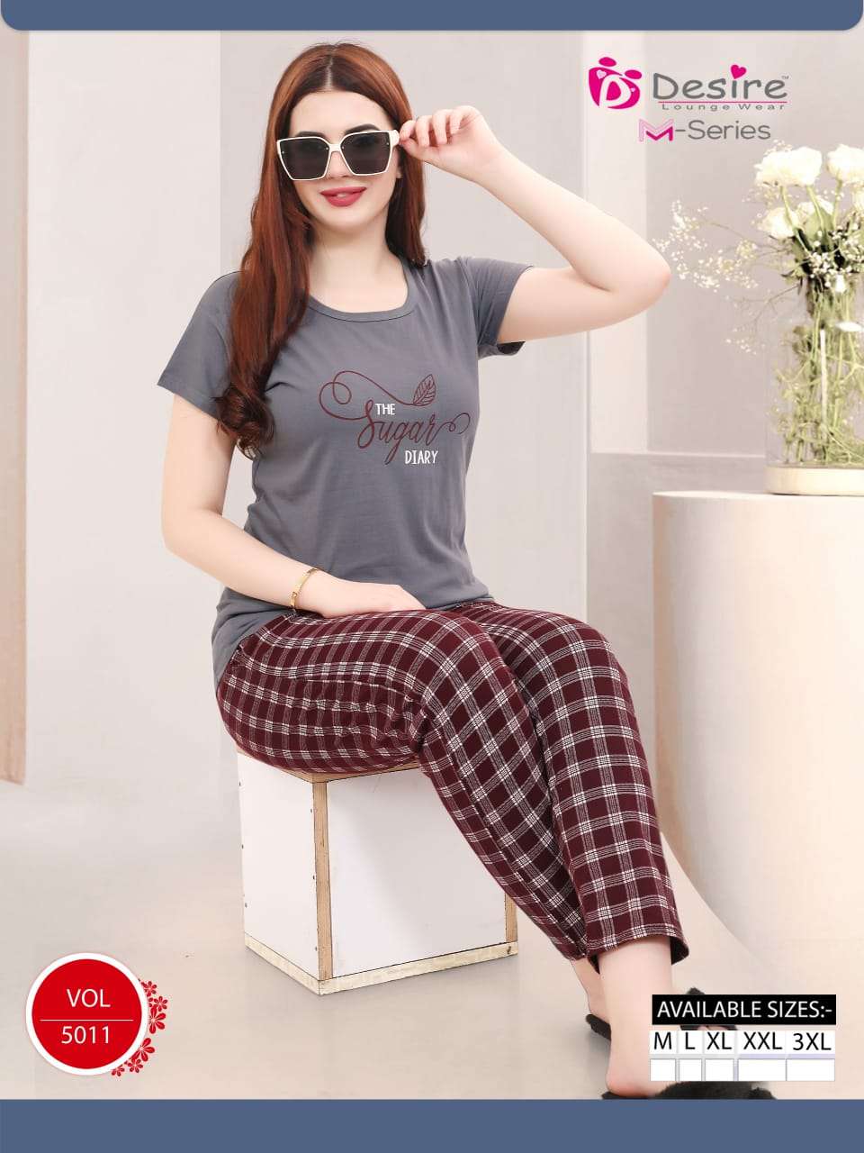 D.NO:- 5011 BY DESIRE LOUNGE WEAR IN M-SERIES NIGHT SUIT 