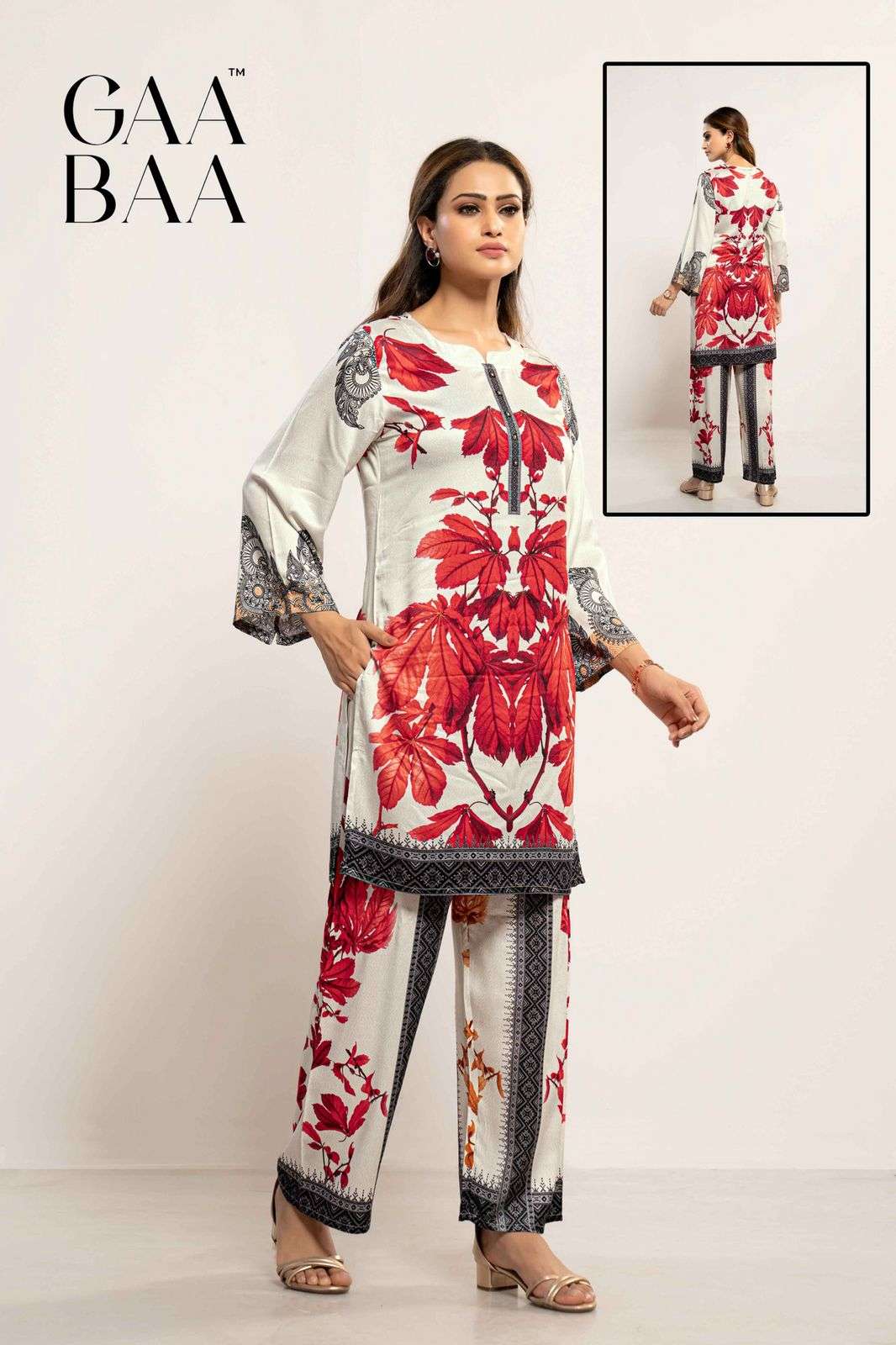 D.NO :- 918 BY GAABAA IN GAJI SILK DIGITAL PRINTED CO-ORD SET 