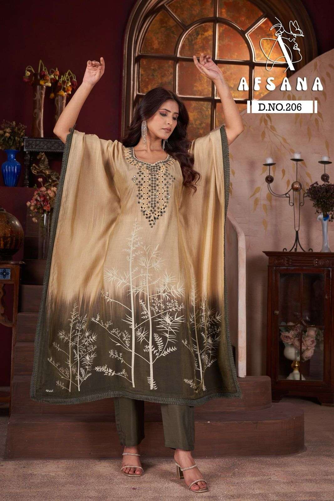 DN :- 206 BY AFSANA IN MODAL SILK KAFTAN WITH WORK 