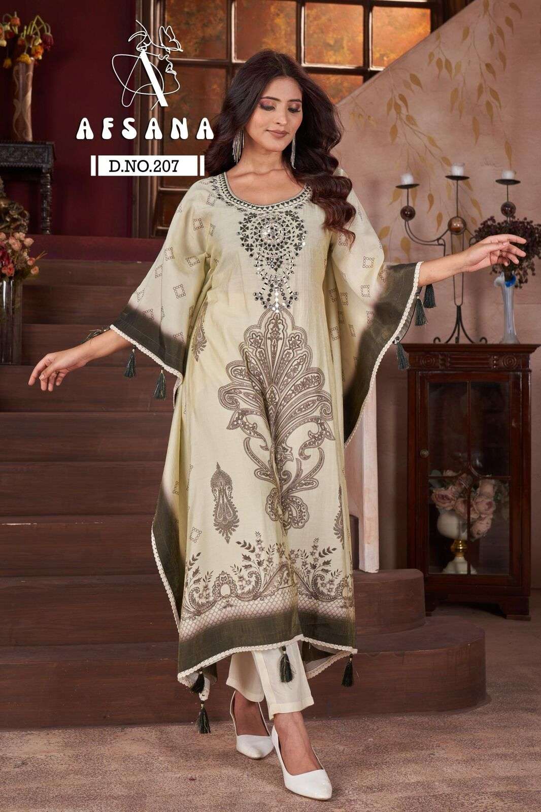 DN :- 207 BY AFSANA IN MODAL SILK KAFTAN WITH WORK 