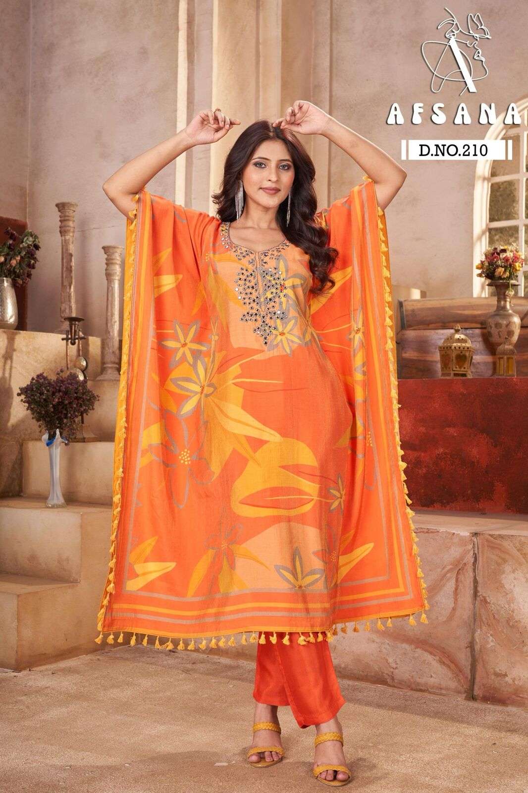 DN :- 210 BY AFSANA IN MODAL SILK KAFTAN WITH WORK 