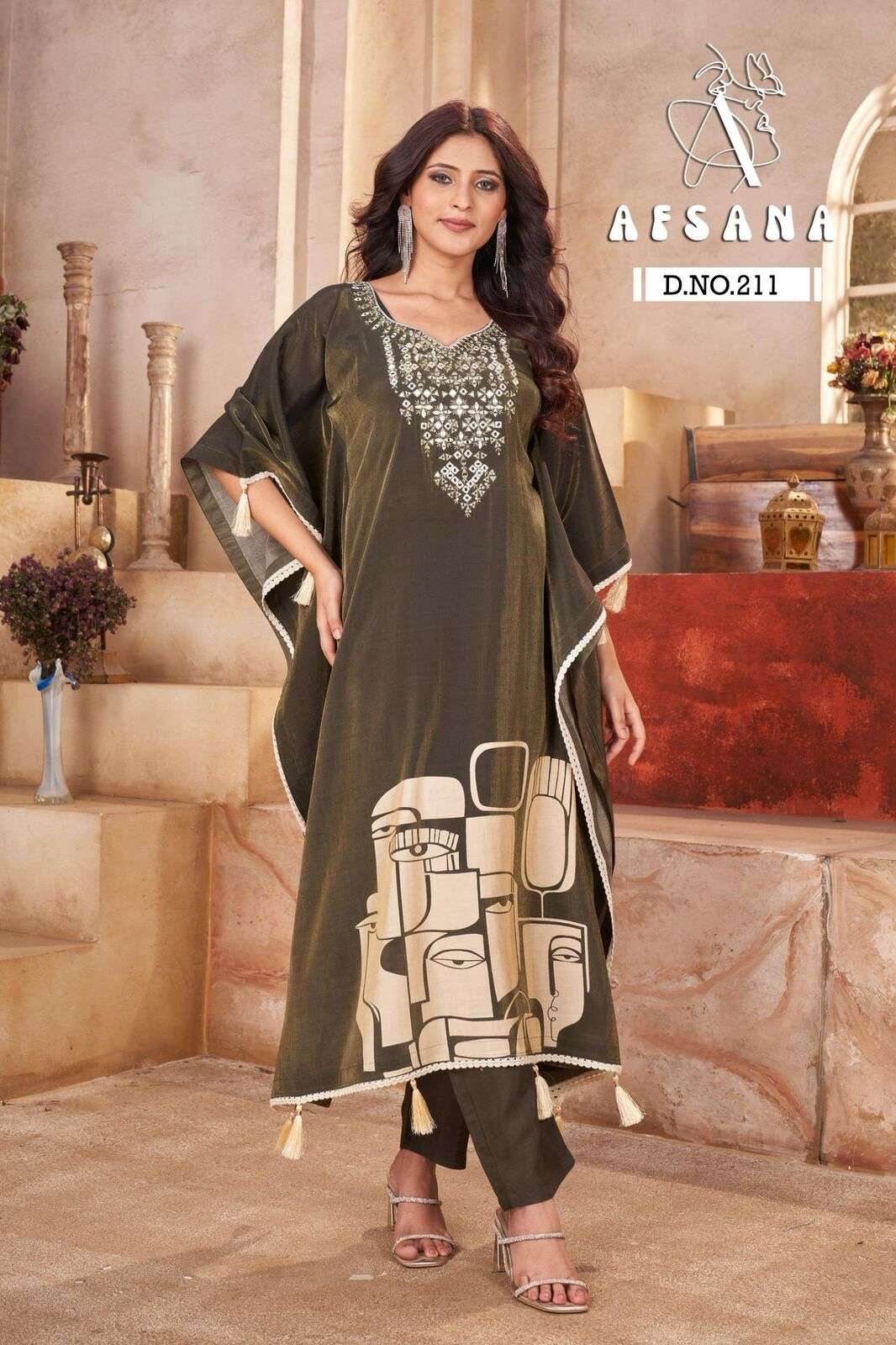 DN :- 211 BY AFSANA IN MODAL SILK KAFTAN WITH WORK 