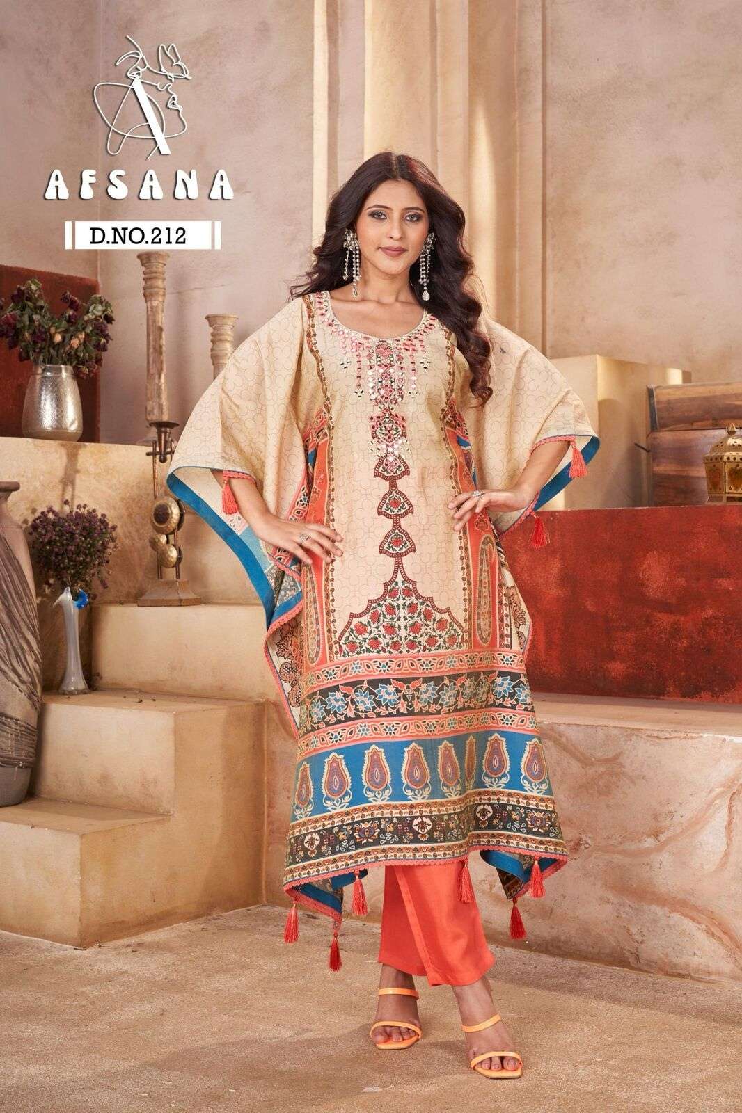 DN :- 212 BY AFSANA IN MODAL SILK KAFTAN WITH WORK 