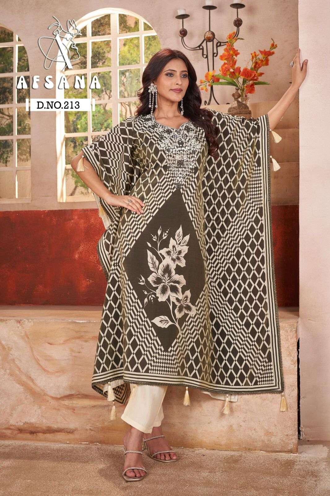 DN :- 213 BY AFSANA IN MODAL SILK KAFTAN WITH WORK 