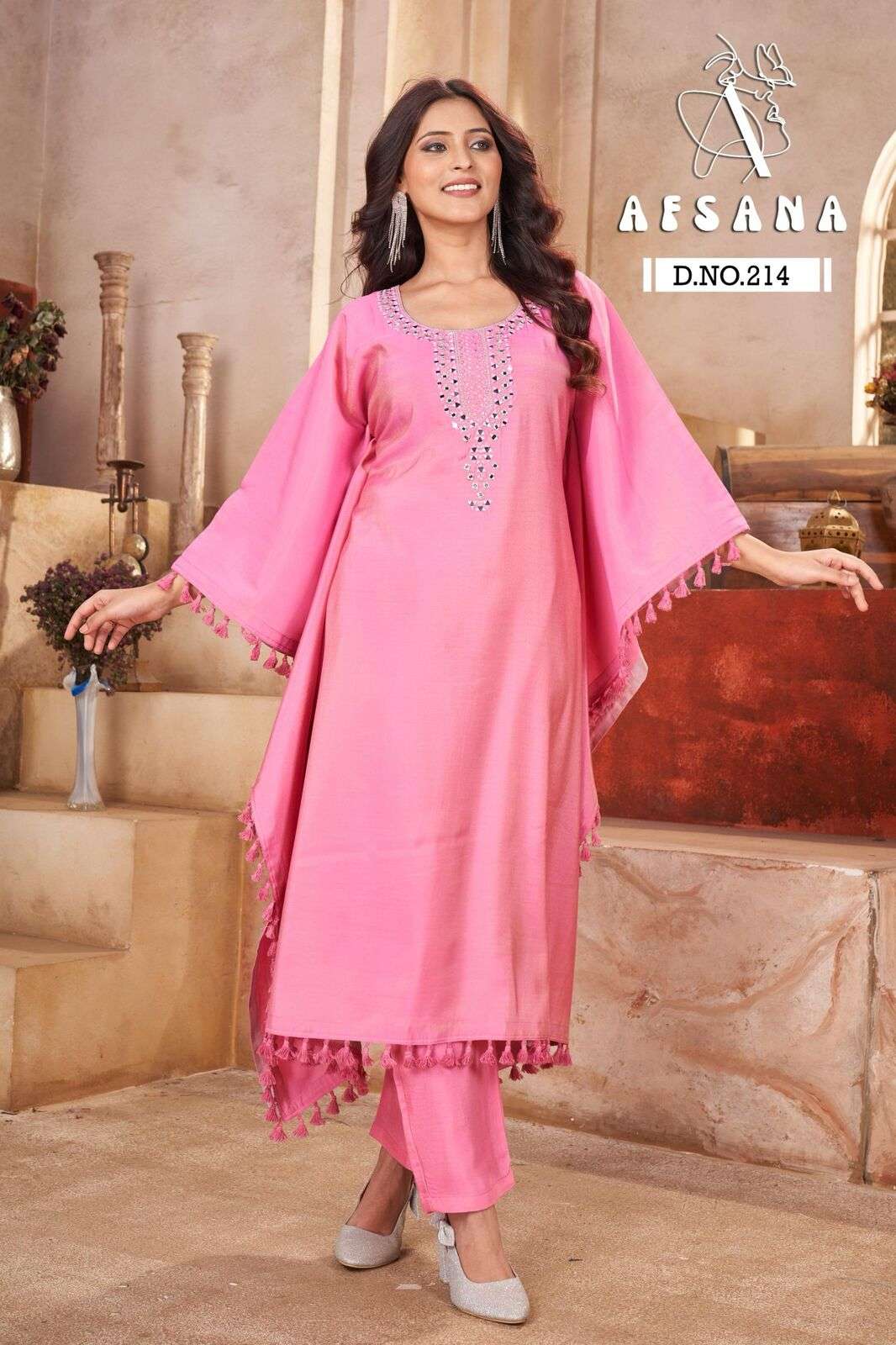 DN :- 214 BY AFSANA IN MODAL SILK KAFTAN WITH WORK 