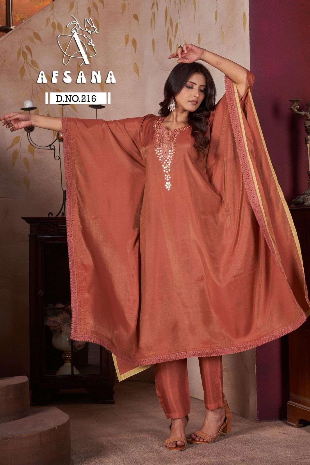 DN :- 216 BY AFSANA IN MODAL SILK KAFTAN WITH WORK 