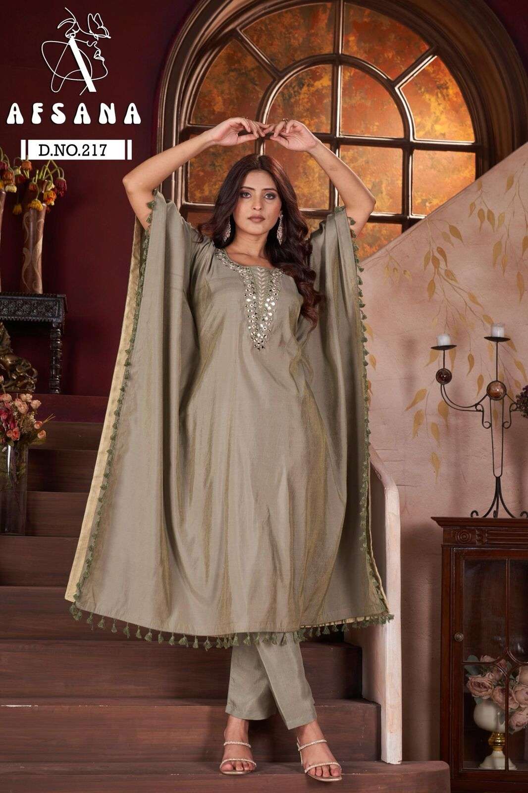 DN :- 217 BY AFSANA IN MODAL SILK KAFTAN WITH WORK 