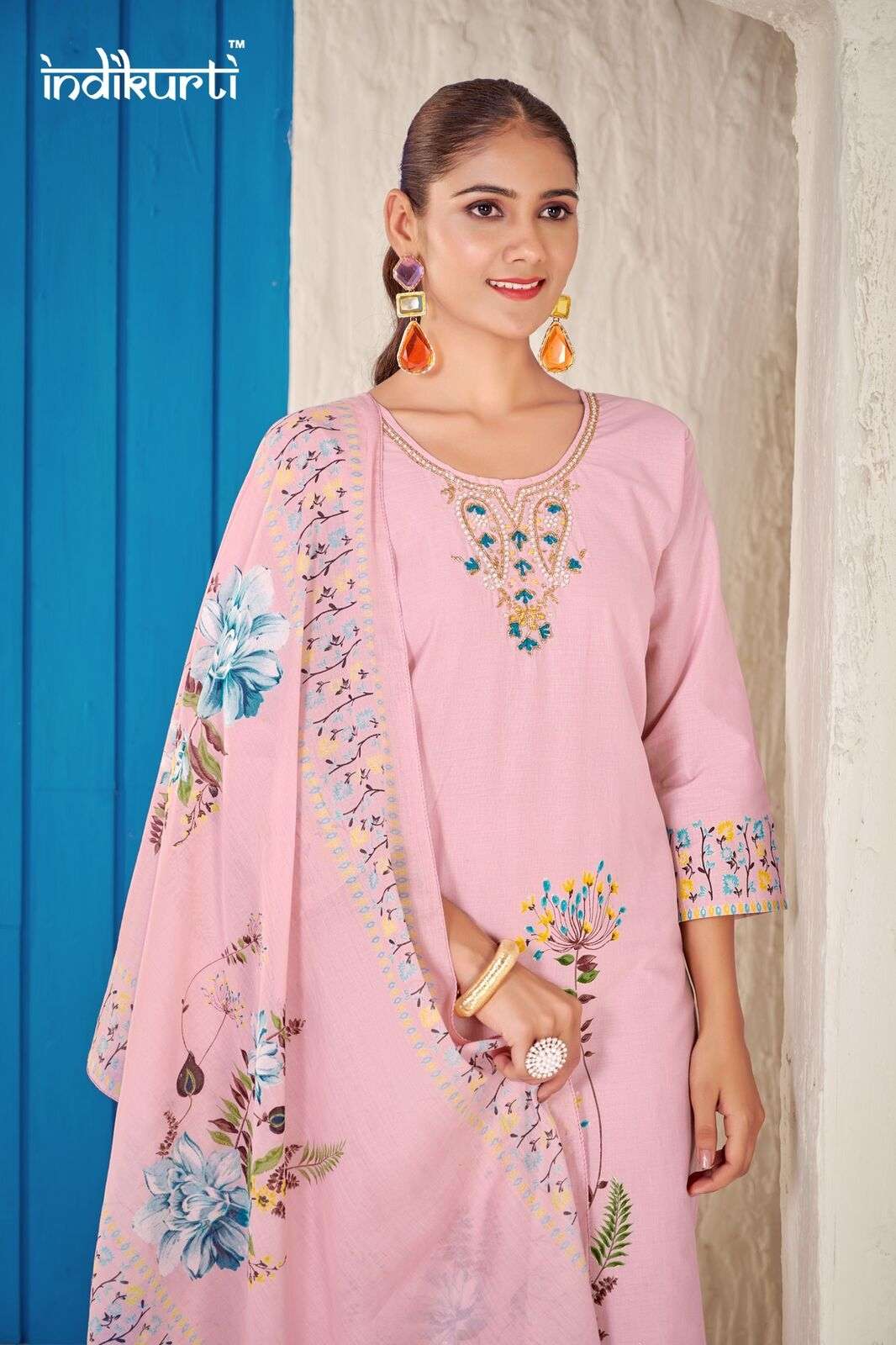 FIZA BY INDIKURTI IN PURE MULL COTTON FOIL PRINT WITH FANCY HAND WORK 