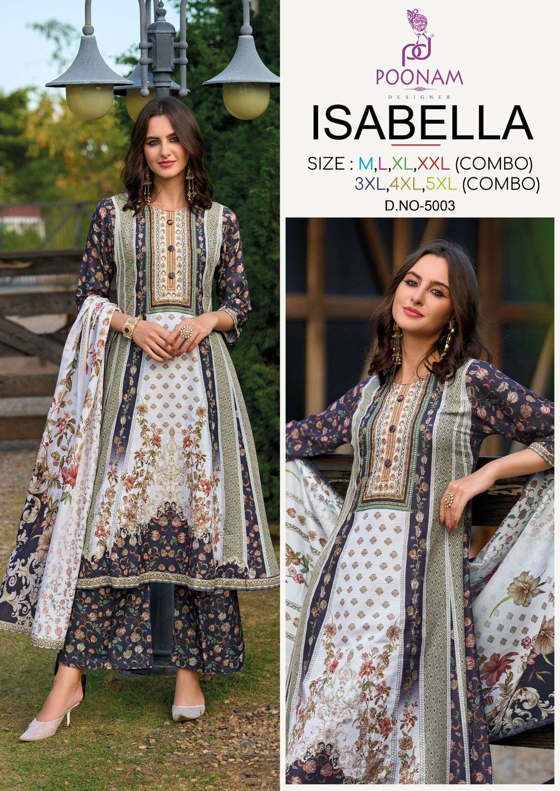 ISABELLA BY POONAM DESIGNER IN PURE LINEN DIGITAL PRINT WITH HANDWORK ANARKALI CONCEPT