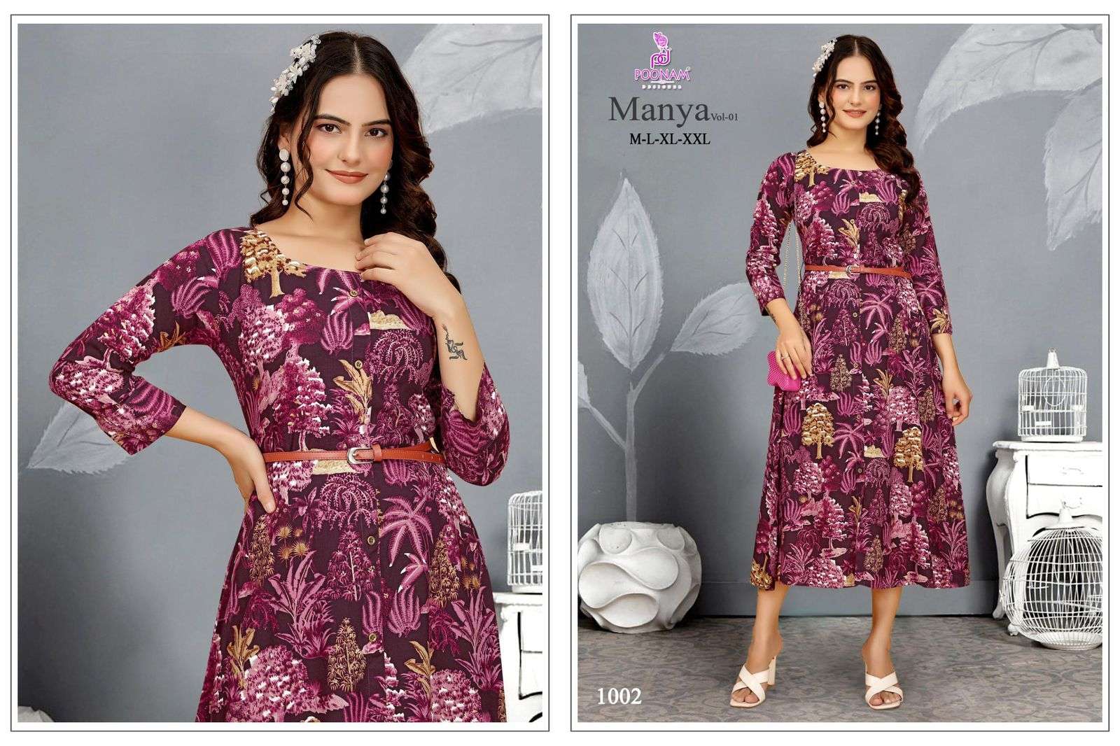 MANYA VOL-1 BY POONAM DESIGNER IN PREMIUM QUALITY RAYON GOWN WITH LEATHER BELT
