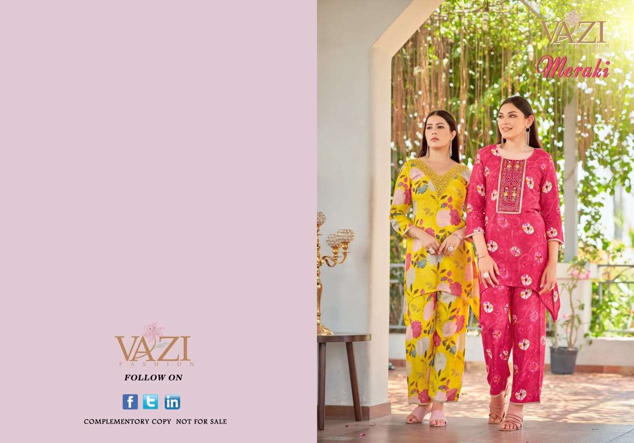 MERAKI BY VAZI FASHION IN PURE MUSLIN VISCOSE WITH HAND WORK TRENDY CORD SET