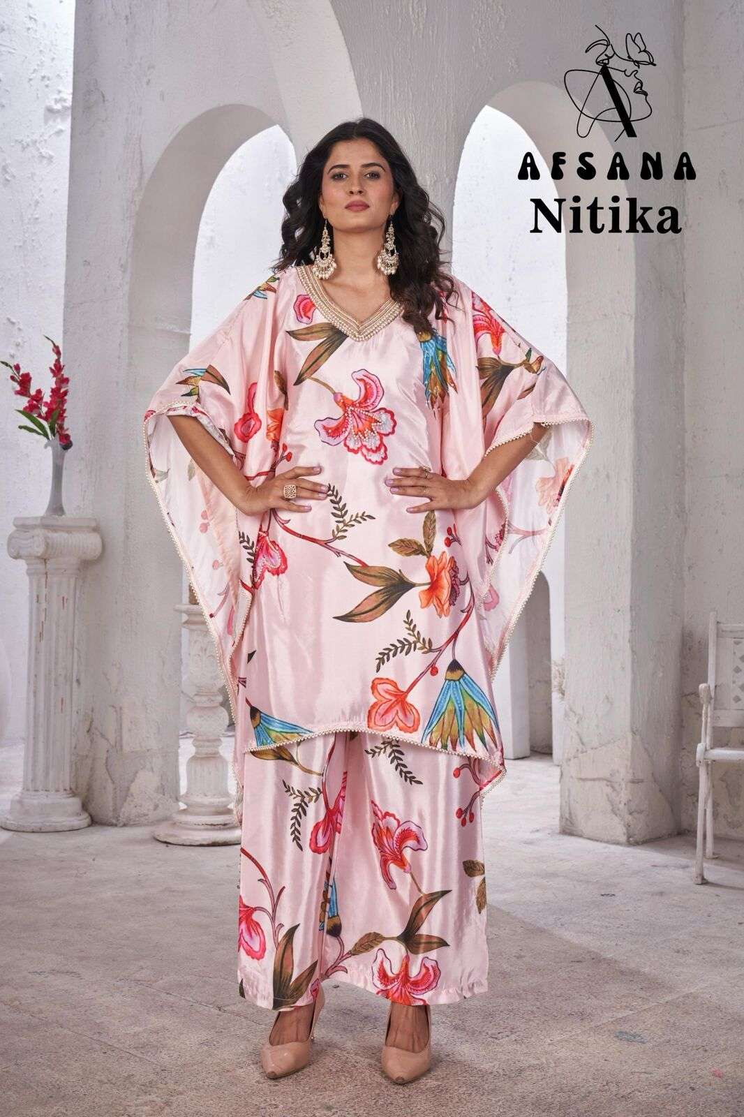 NIKITA BY AFSANA IN FRENCH FABRICS KAFTAN WITH WORK 