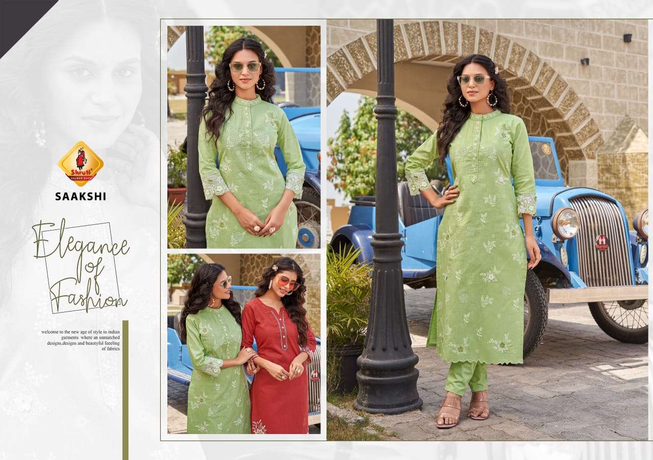 PAHELI VOL-11 BY SHRUTI SUIT PURE COTTON EMBROIDERY THREAD WORK KURTI PANT 
