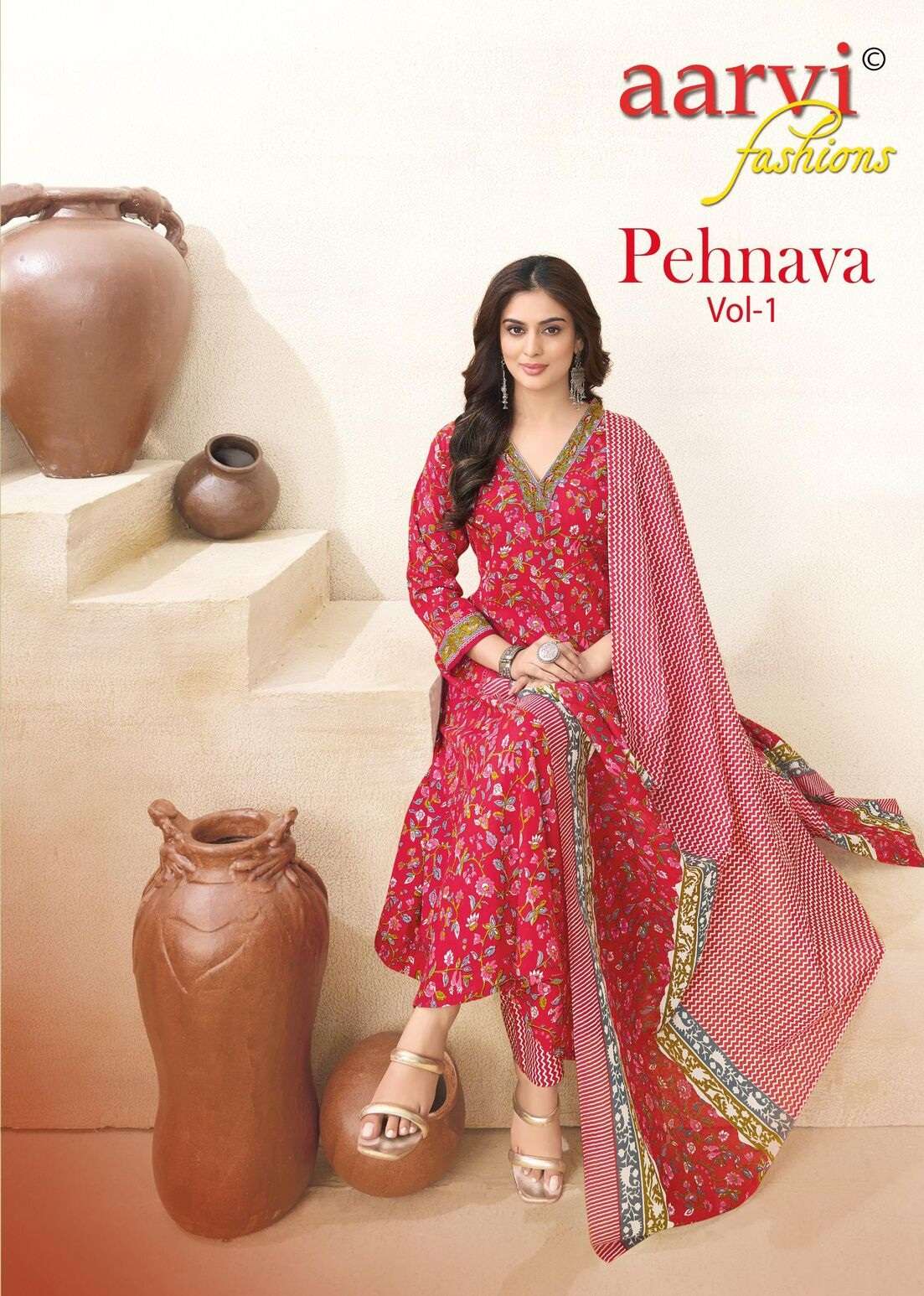 PEHNAVA VOL 1 BY AARVI FASHION IN ANARKALI PATTERN SET WITH MUL DUPATTA AND HAND WORK