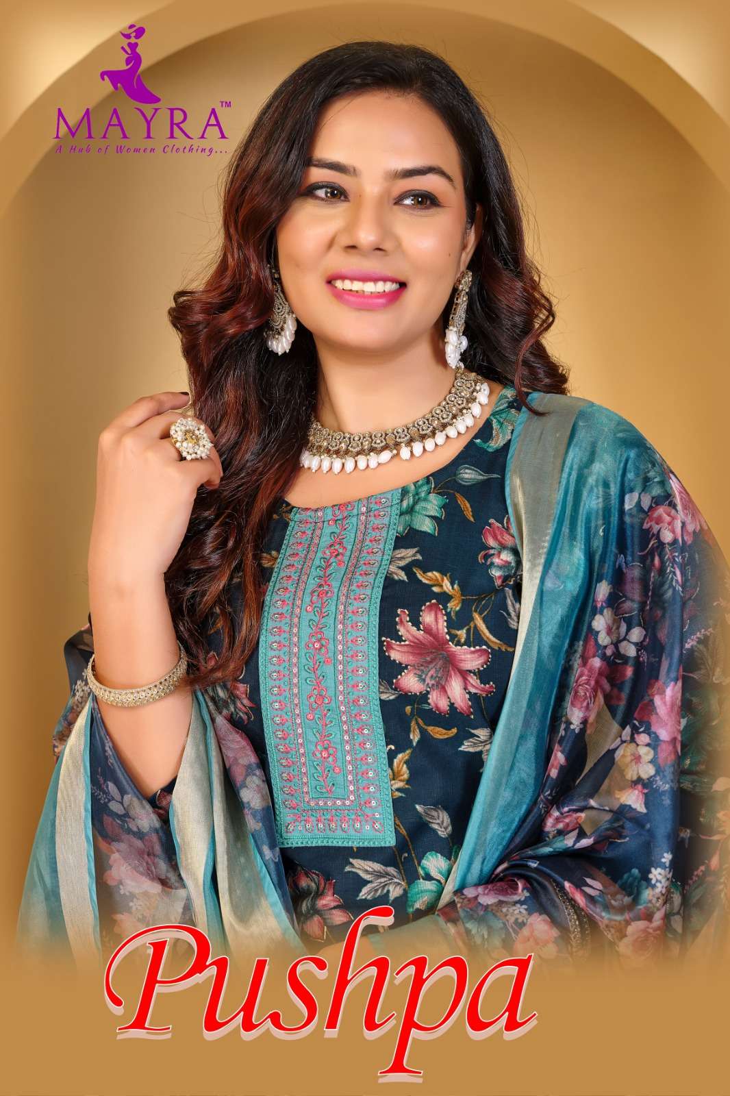 PUSHPA BY MAYRA FASHION IN HEAVY VERTICAN PRINT WITH SEQUENCE EMBROIDERY WORK
