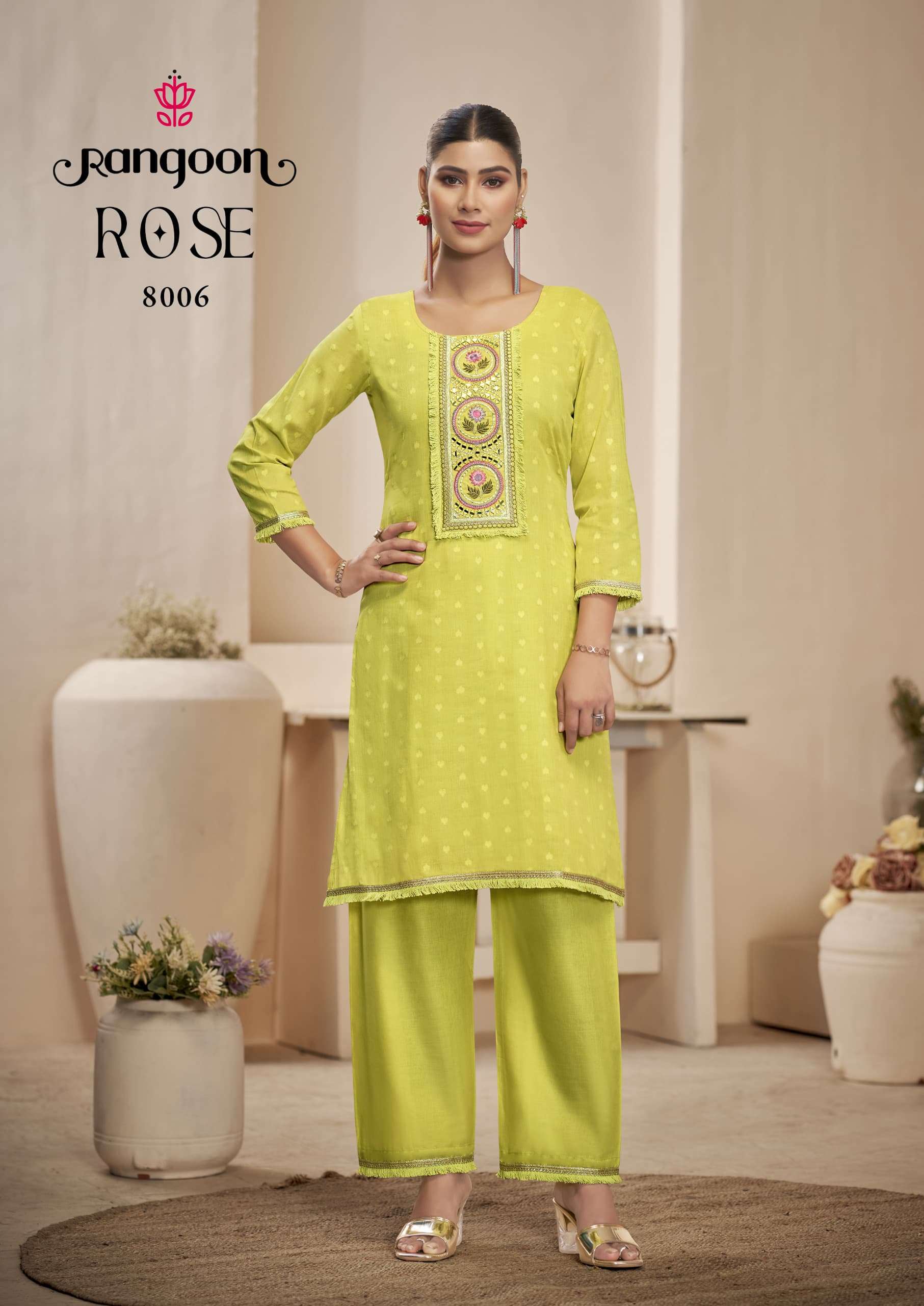ROSE BY RANGOON IN PURE COTTON DOBBY PATTERN WITH FANCY MIRROR WORK CORD SET