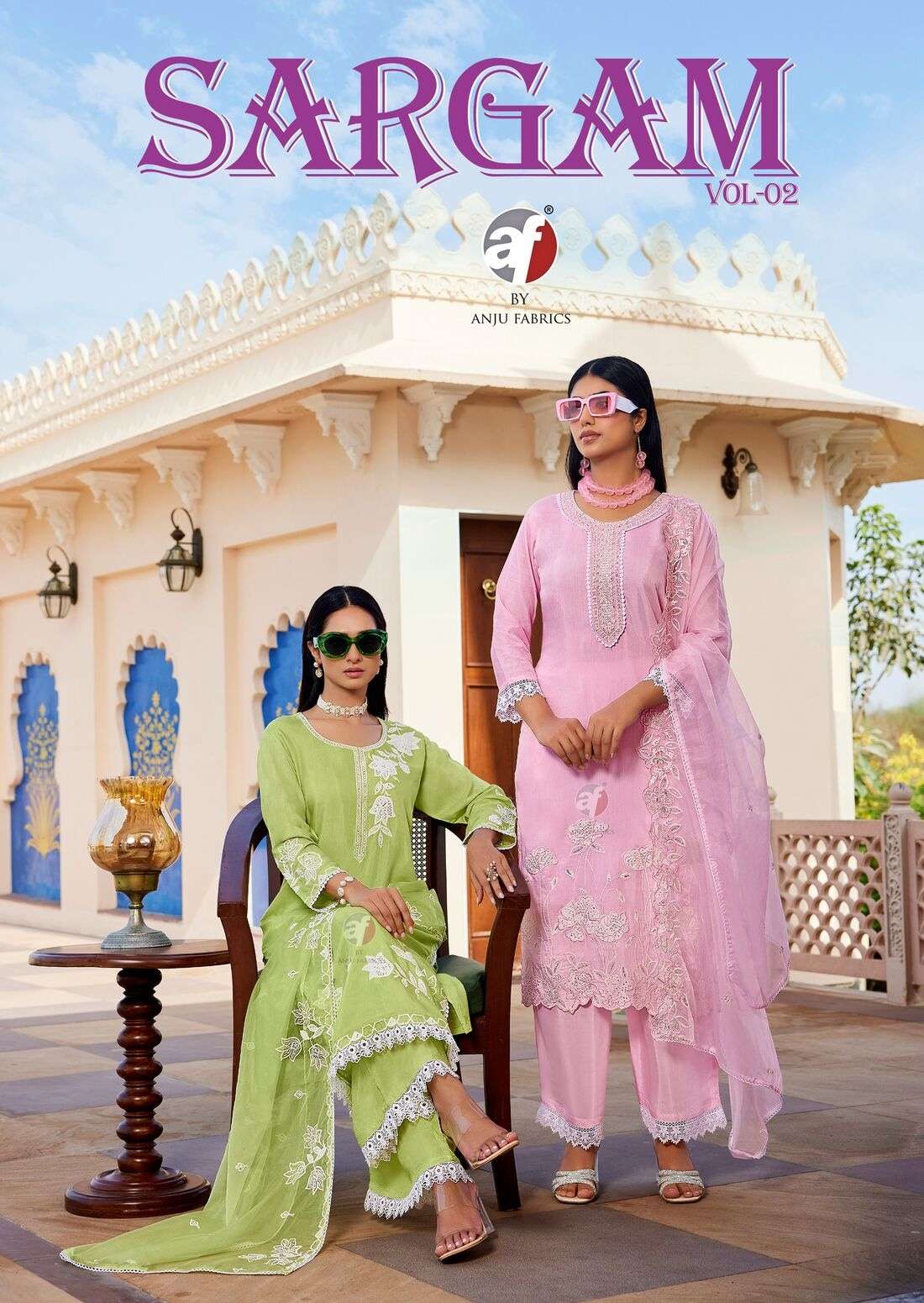 SARGAM VOL-2 BY ANJU FABRICS IN PURE MUSLIN WITH BEAUTIFUL EMBROIDERY WITH LACES 