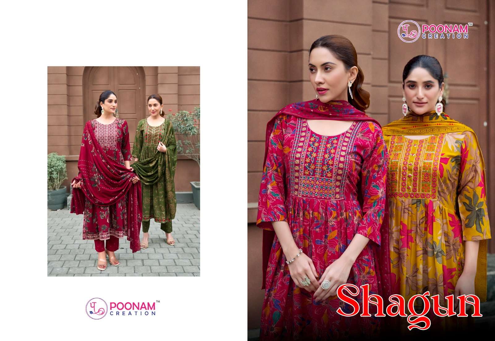 SHAGUN BY POONAM DESIGNER IN HEAVY REYON DISCHARGE FOIL WITH SEQUENCE EMBROIDERY