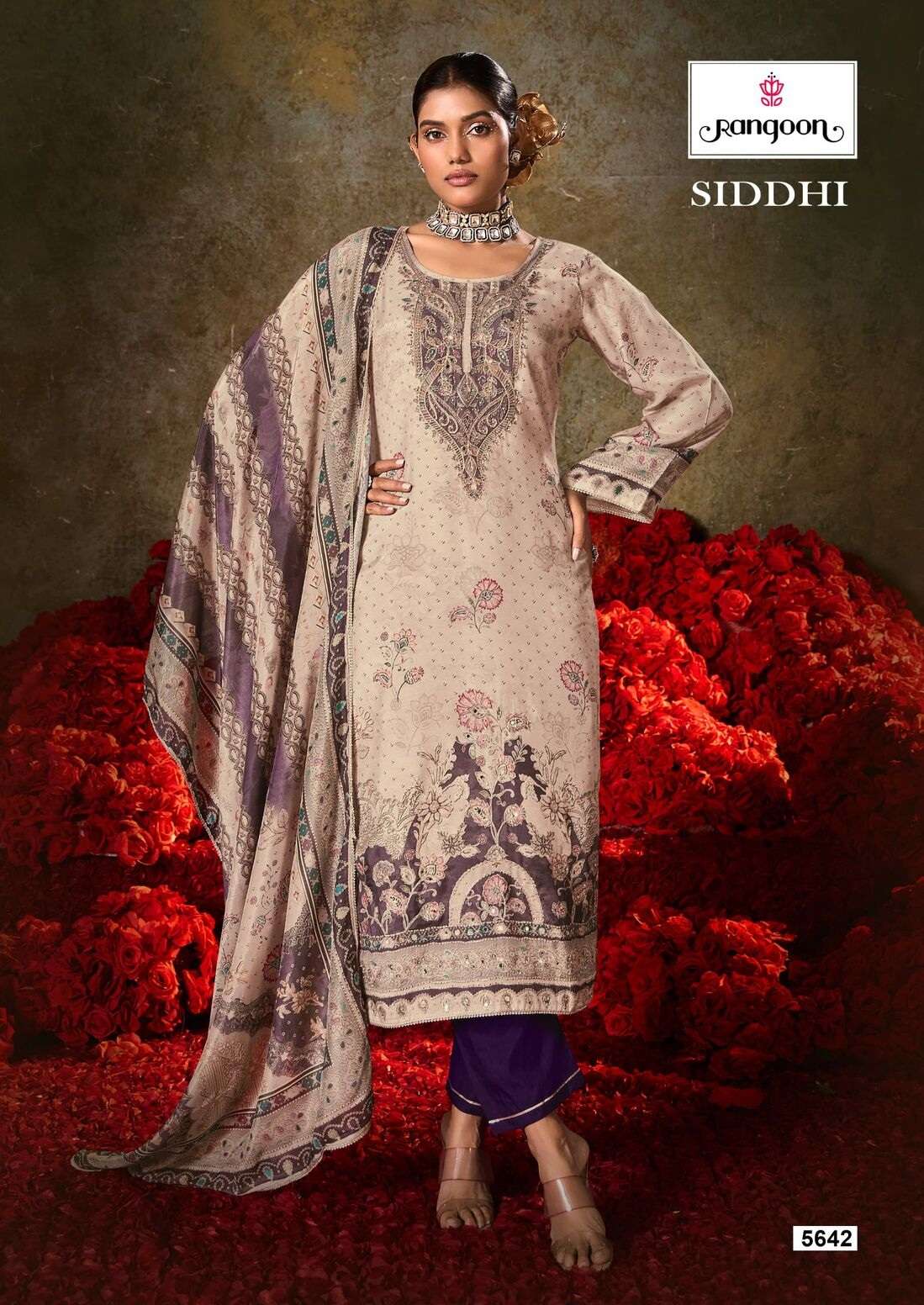 SIDDHI BY RANGOON IN PURE MUSLIN WITH PURE DIGITAL PRINT AARI AND SWAROVSKI DIAMOND WORK