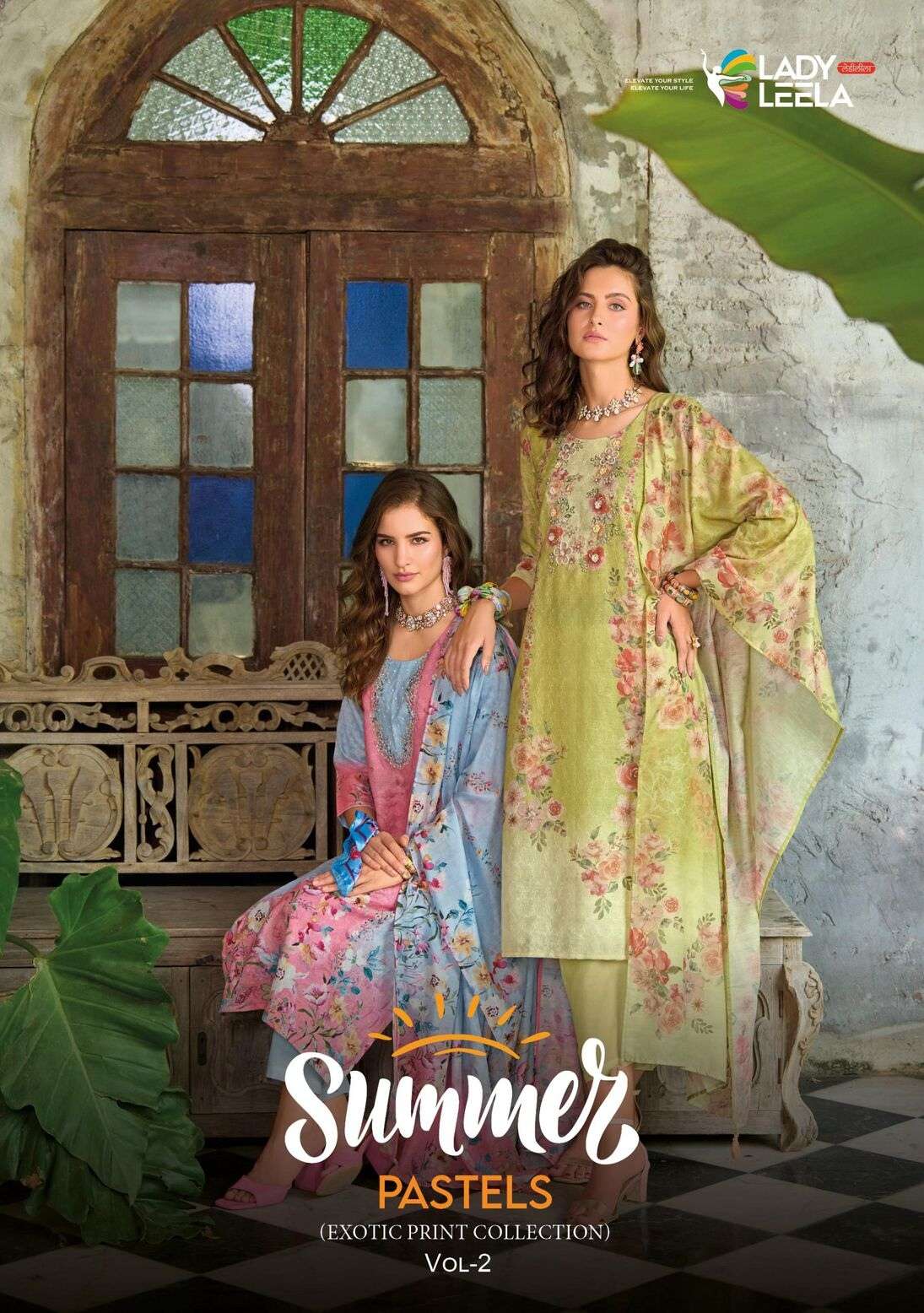 SUMMER PASTELS-2 BY LADY LEELA IN BORER STIFFLY WORK ON LINEN FABRIC WITH HANDWORK