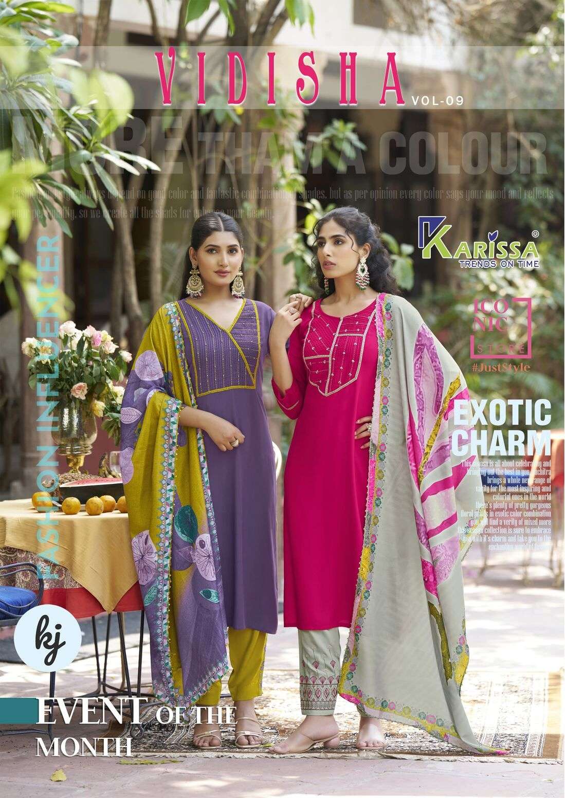VIDISHA VOL-9 BY KARISSA IN PREMIUM LIVE RAYON WITH 3 PCS CONCEPT WITH HAND WORK