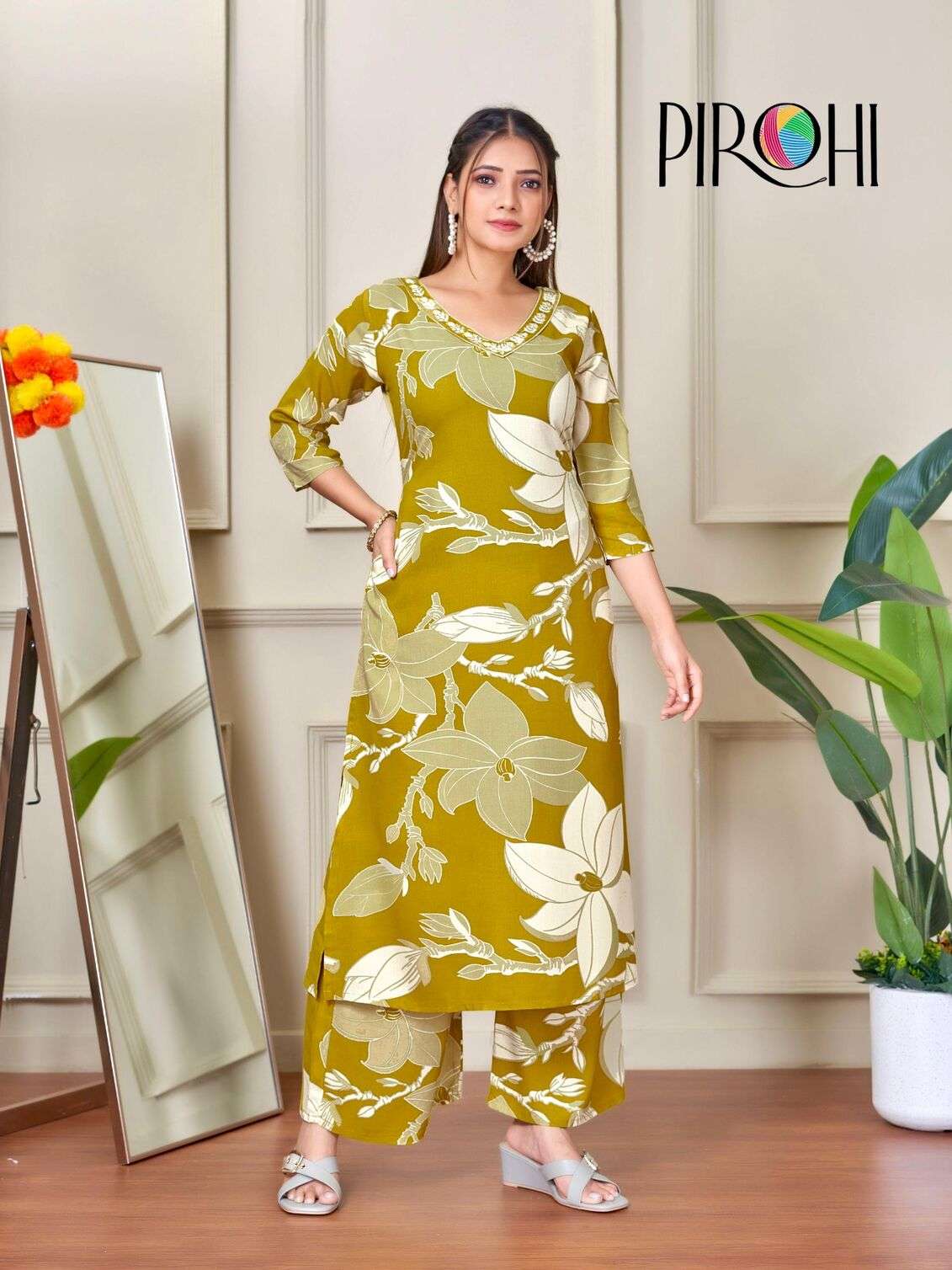 VOL-1 BY PIROHI IN HEAVY RAYON PRINTS TWO PIECE WITH ORIGINAL PLAZOO POCKET IN TOP