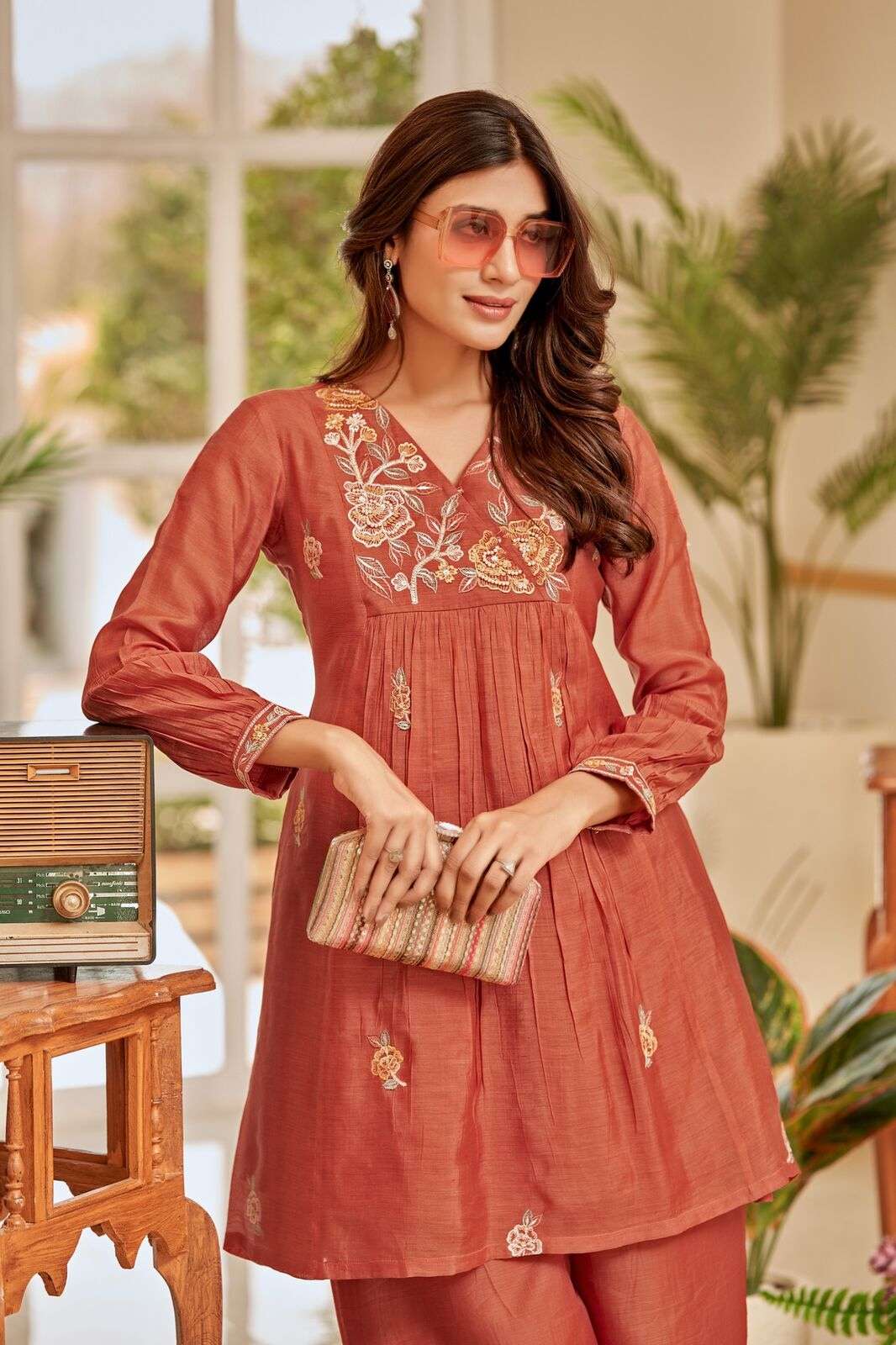 VOL-1 BY TEXOFAB IN PURE MUL CHANDERI WITH COTTON LINING CO-ORD SET WITH HANDWORK 