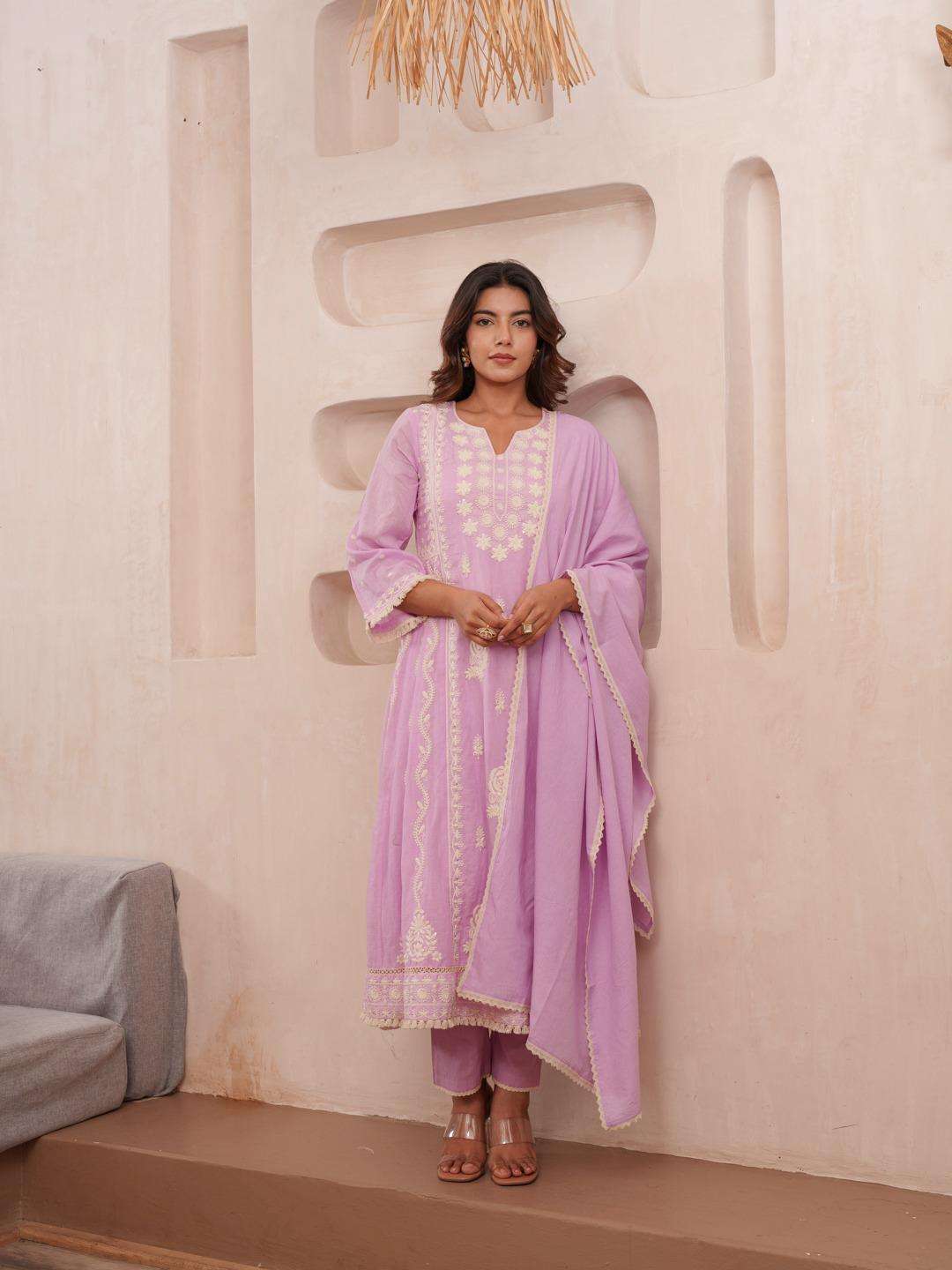 VOL-2 BY TEXOFAB IN COTTON CAMBRIC ANARKALI STYLE WITH DUPPATA
