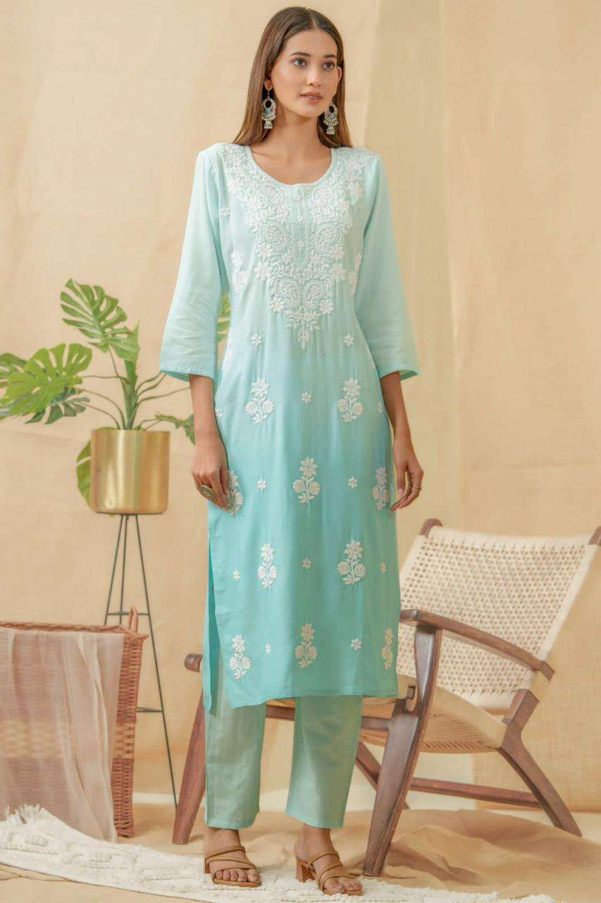 VOL-3 BY TEXOFAB IN RAYON PRINT KURTI AND PANT WITH HAND WORK 