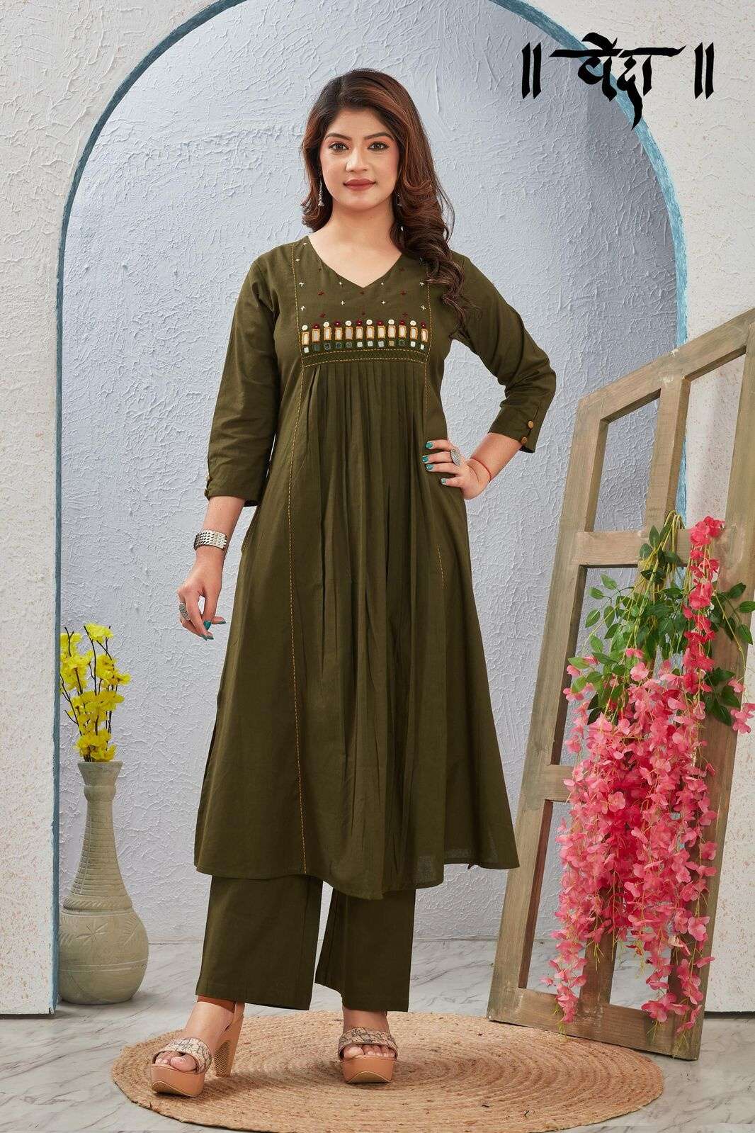 VOL-7 BY VEDA IN FANCY FABRIC WITH EMBROIDERY NECK WORK COMBO SET 