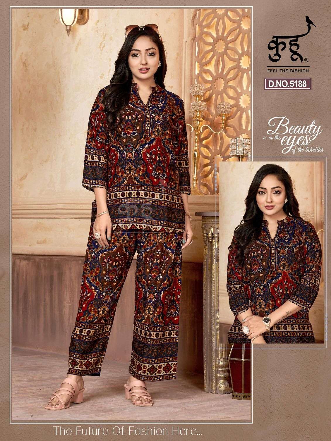 D.NO :- 5187 TO 5188 BY KUHOO IN RAYON FABRIC CO-ORD SET 