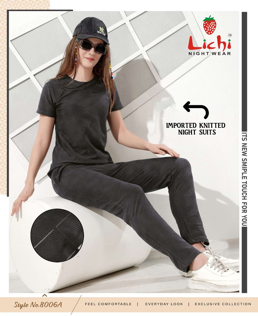 D.NO :- 8006 BY LICHI IN IMPORTED KNITTED NIGHT CO-ORD COMBO SET 