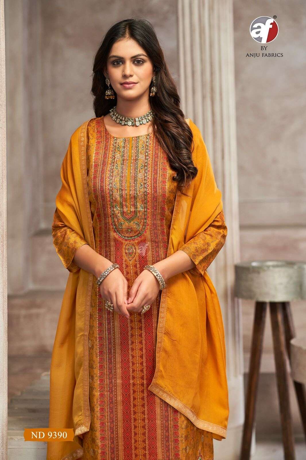 D.NO:- ND 9390 BY ANJU FABRICS IN PURE RUSSIAN SILK WITH POSITION PRINT AND HIGHLIGHT HANDWORK 