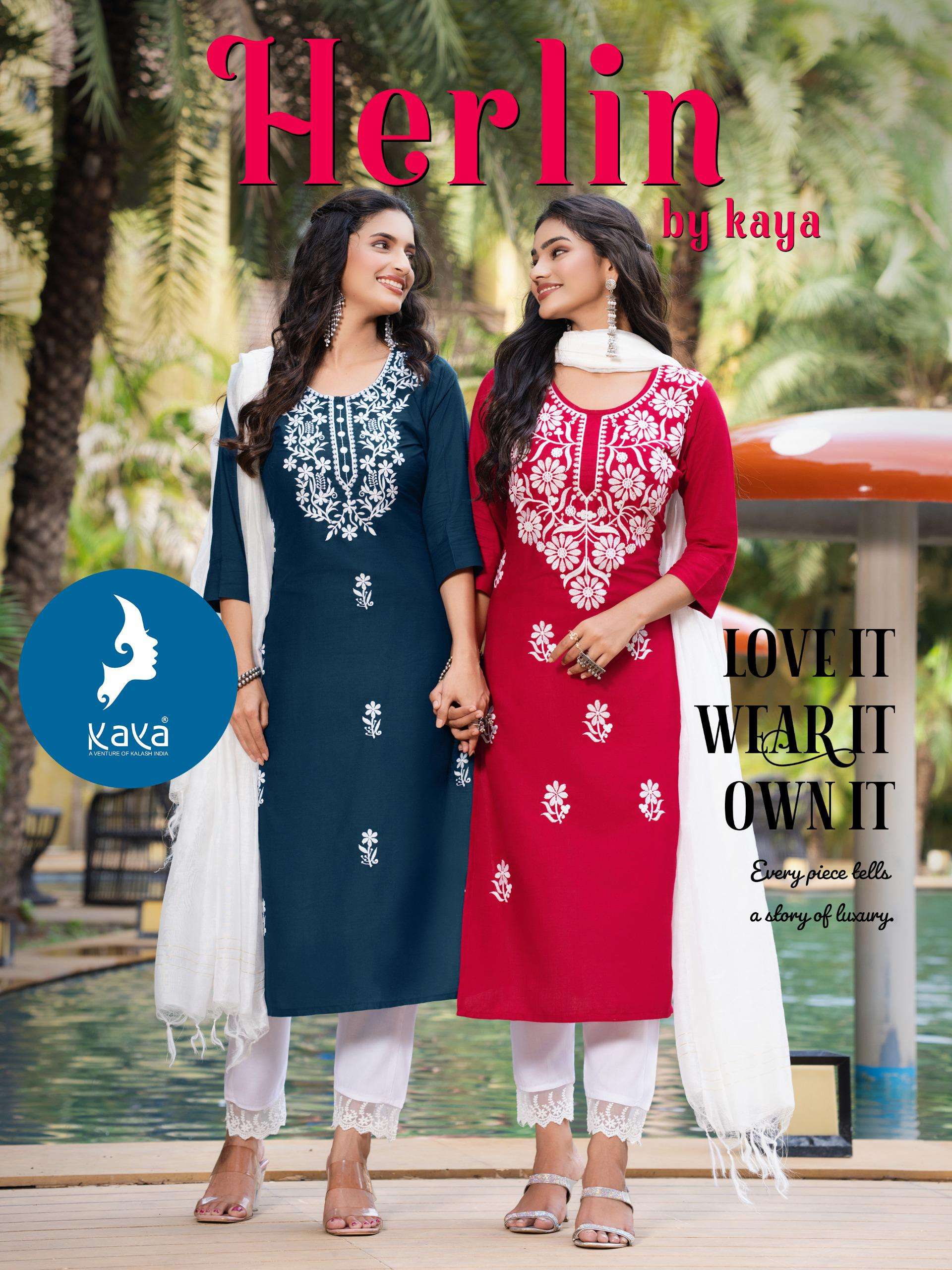 HERLIN BY KAYA KURTI IN RAYON SLUB WITH THREE LINE DUPATTA 3 PIECE CONCEPT 