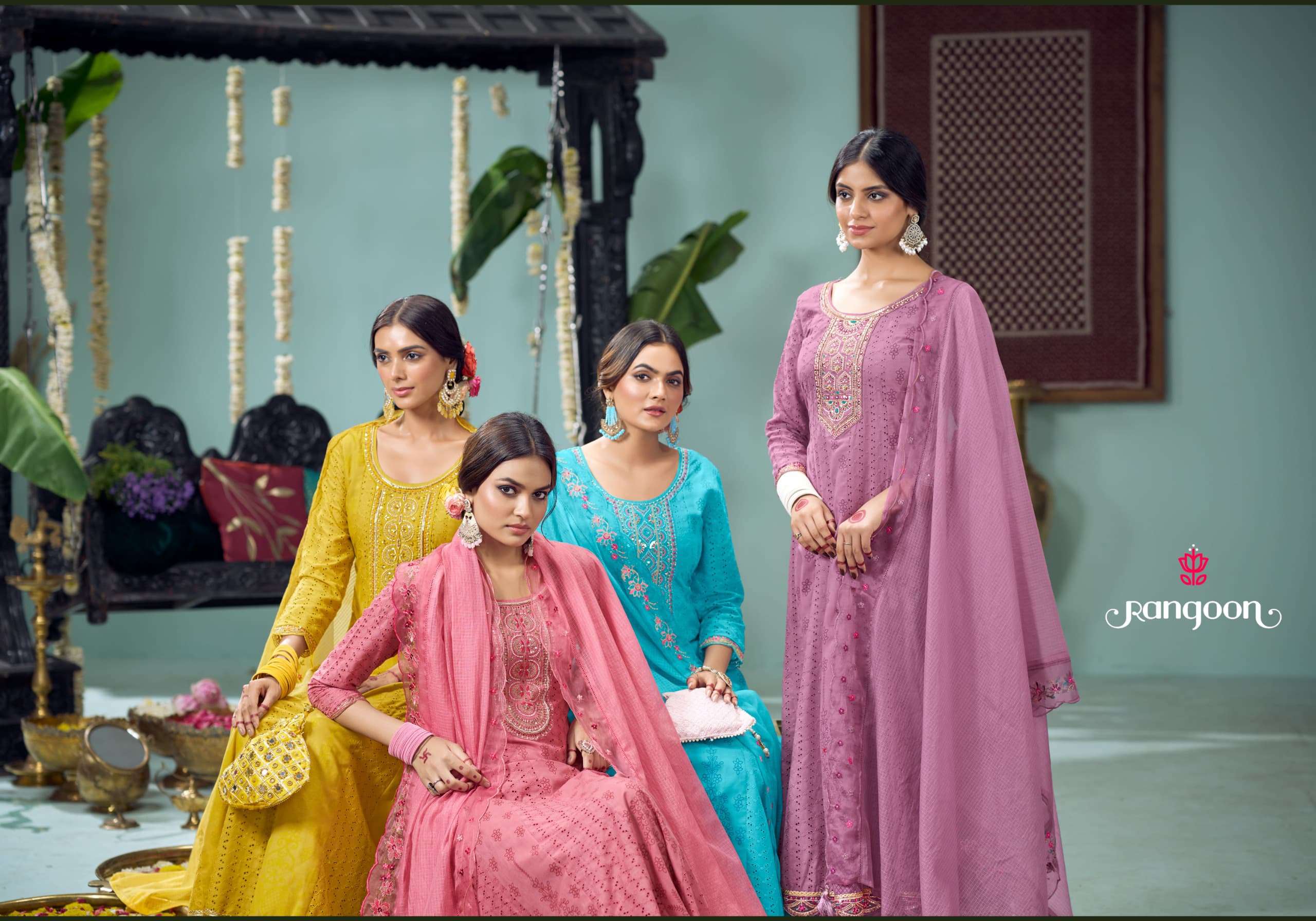 KESAR BY RANGOON IN PURE COTTON PRINT WITH FANCY KHATLI HANDWORK ANARKALI STYLE 