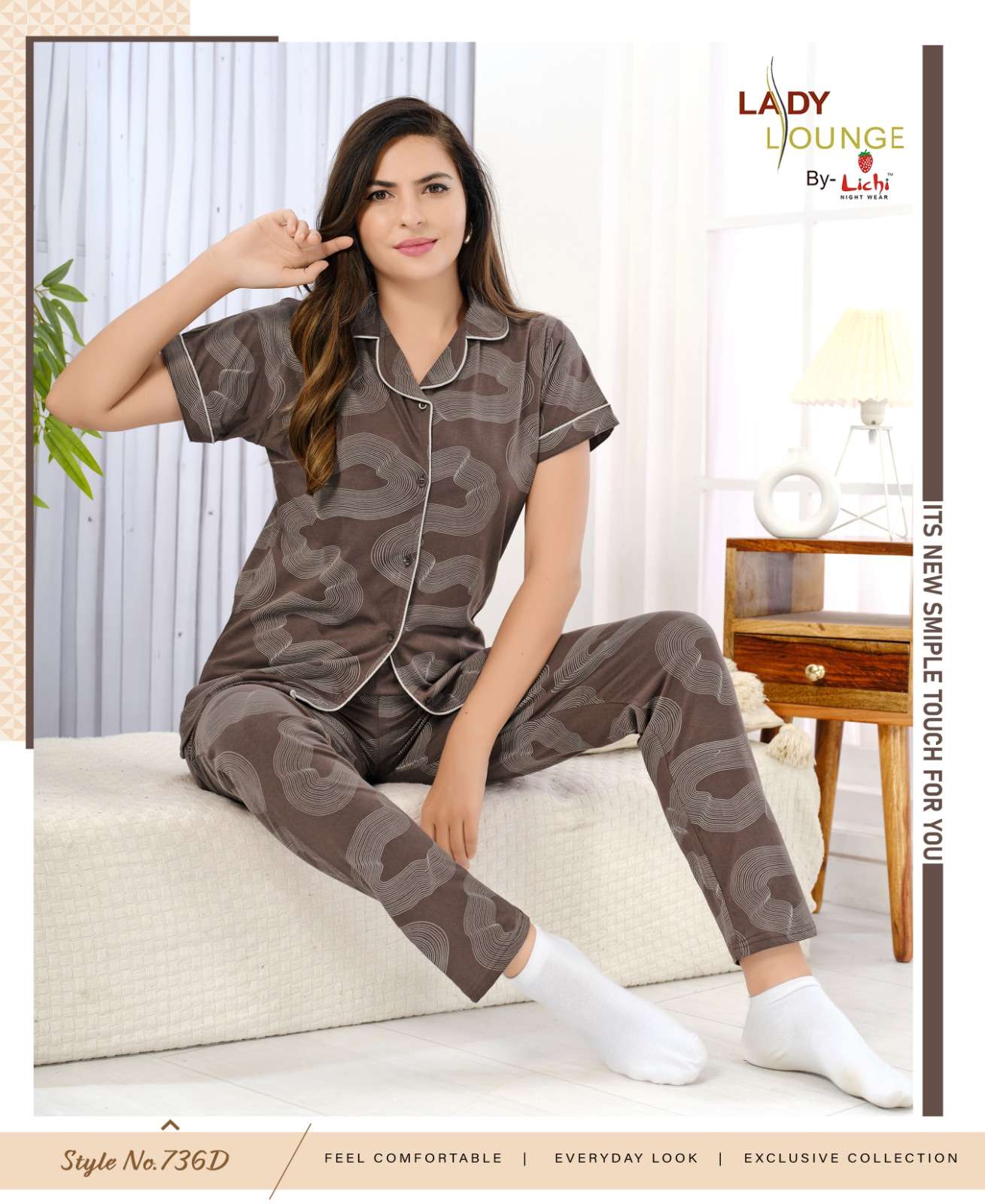 LADY LOUNGE BY LICHI IN NIGHT WEAR CO-ORD COMBO SET 