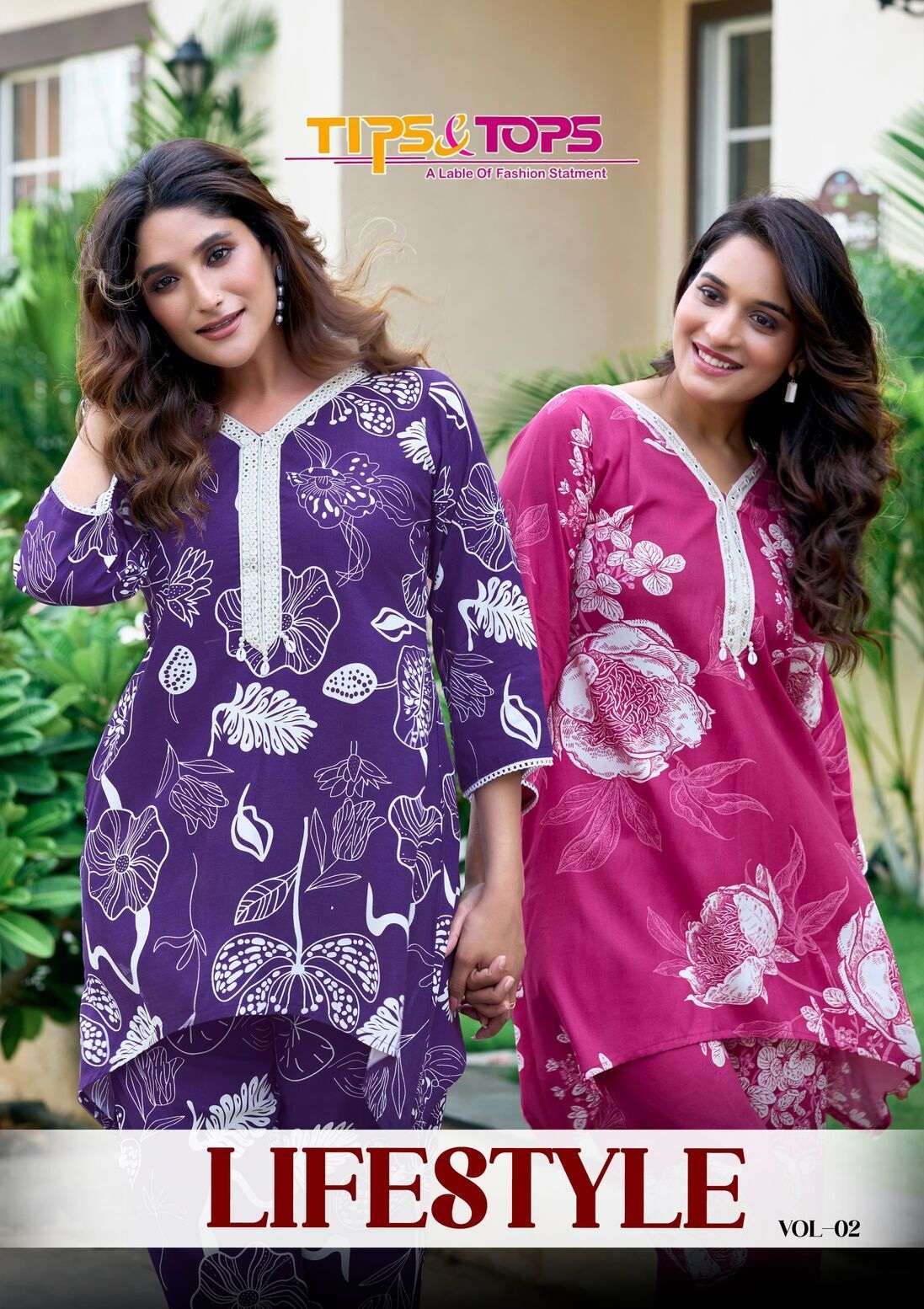 LIFESTYLE VOL-2 BY TIPS & TOPS IN HEAVY RAYON PRINT LACE WORK WITH POCKET CO-ORD SET