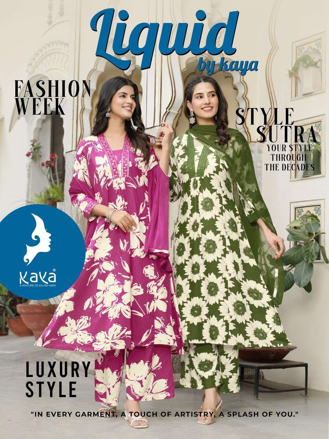 LIQUID BY KAYA KURTI IN HEAVY RAYON PRINT 3 PIECE CONCEPT WITH STRAIGHT CUT