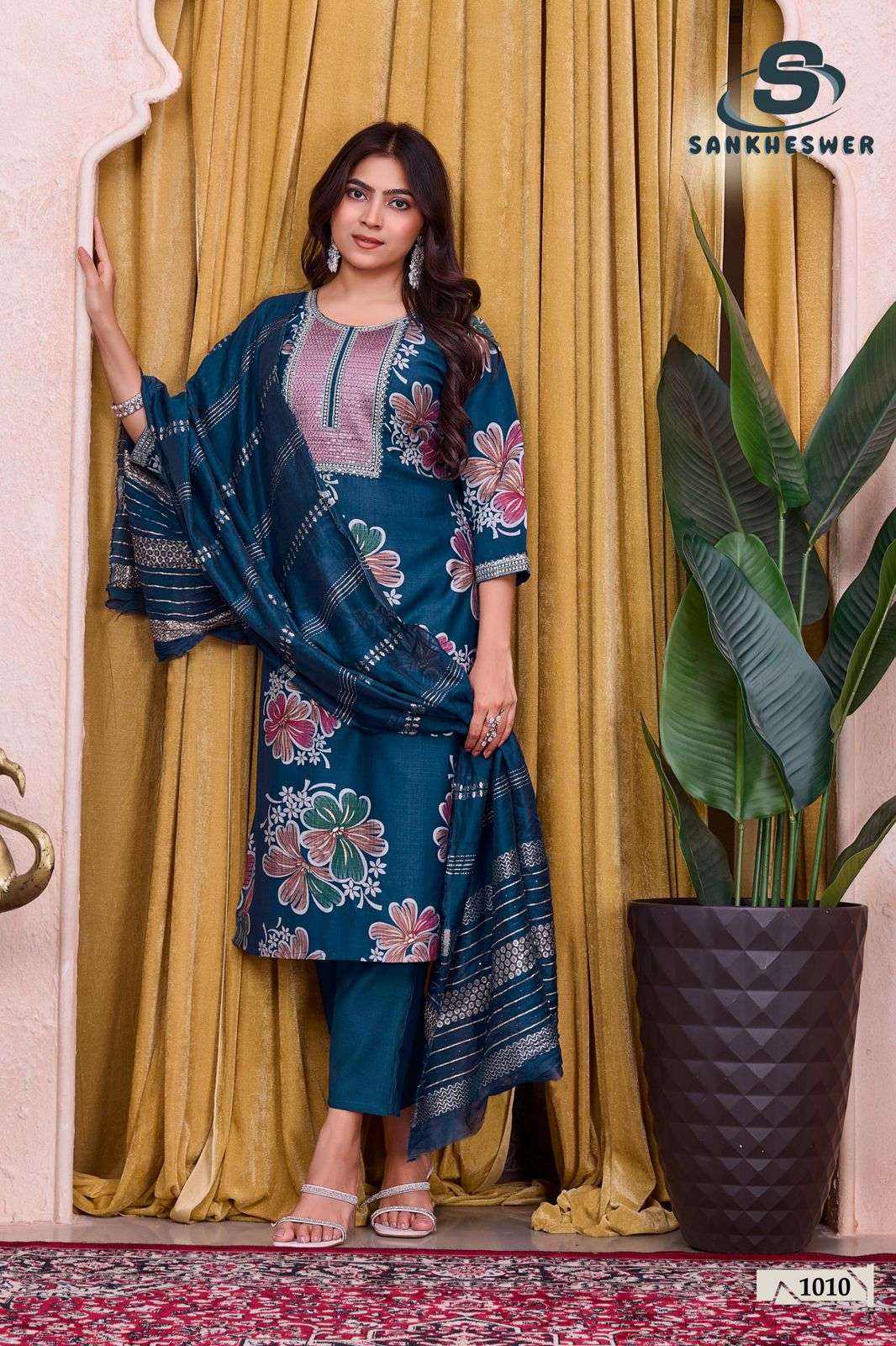 SANKHESWER BRAND LAUNCHING NEW VARTICAN FOIL DECHARGE PRINT KURTI SET SUFIYANA VOL-1