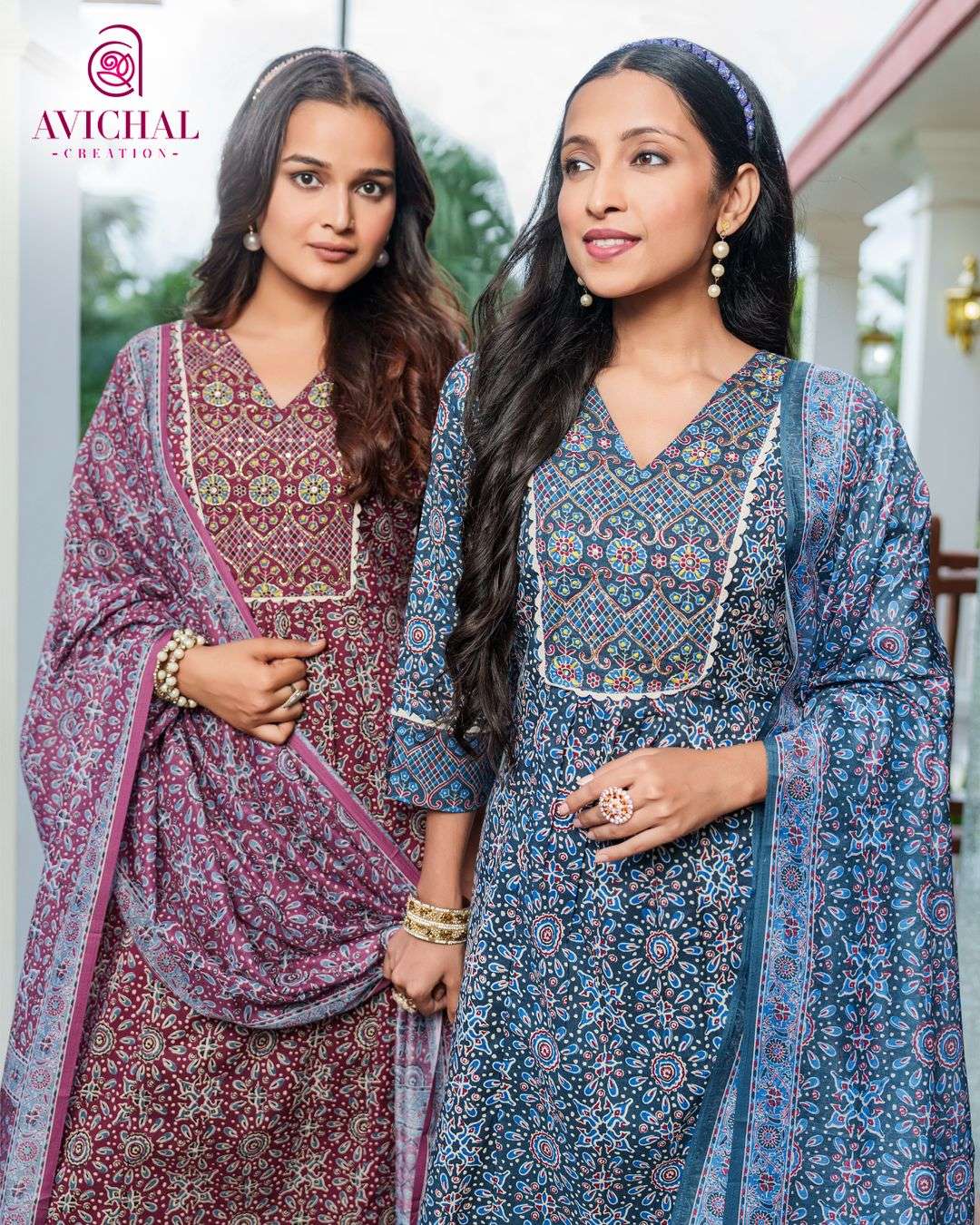 AVICHAL CREATION LAUNCH PURE COTTON PRINTED FABRIC WITH DELICATE HANDWORK KURTI SET COLLECTION