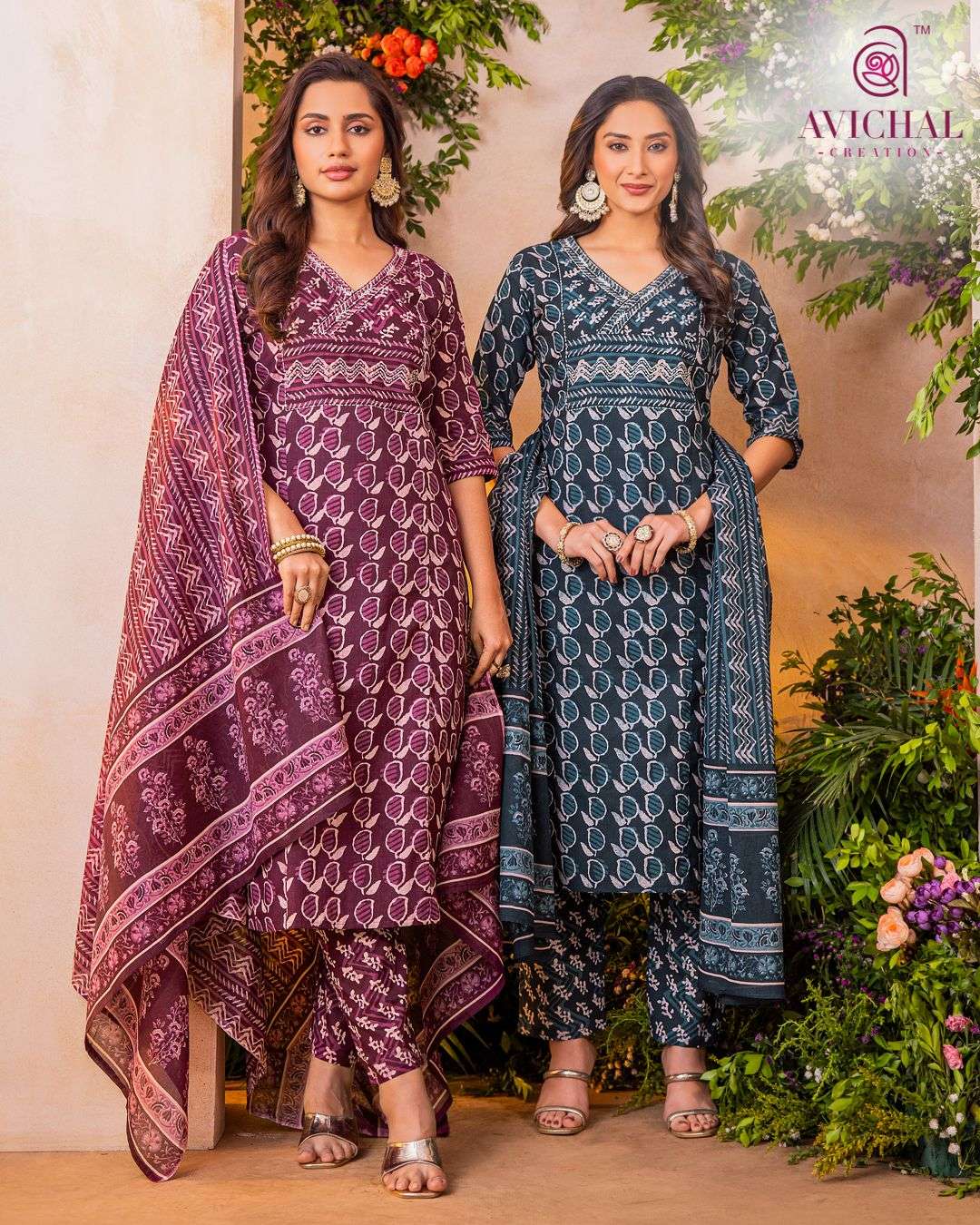 AVICHAL CREATION PURE COTTON PRINTED FABRIC WITH DELICATE HAND MIRROR WORK KURTI SET     