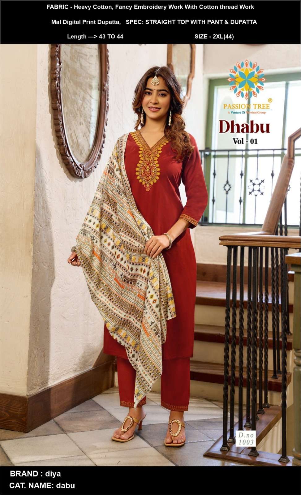 PASSION LAUNCHING NEW STRAIGHT KURTI WITH PANT & DUPATTA DHABU VOL-1