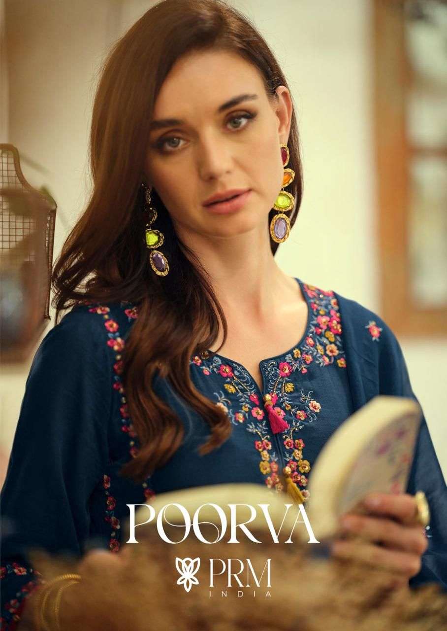 PRM INDIA LAUNCHING NEW CHANDERI FABRIC KURTI SET POORVA CATALOG