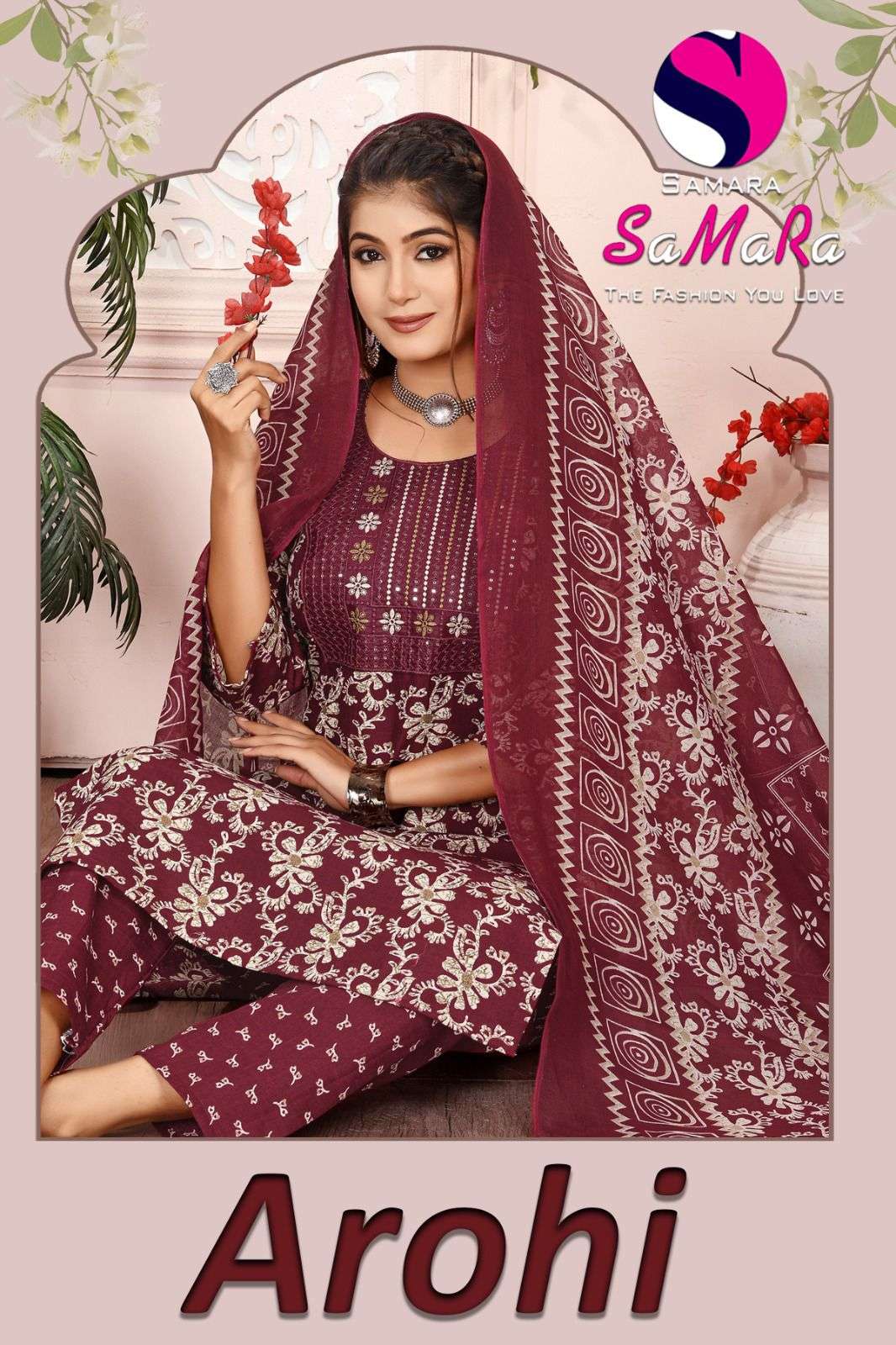 SAMARA LAUNCH NEW SLUB PRINT WITH  NACK SQUENCE EMBROIDERY WORK KURTI AROHI CATALOG