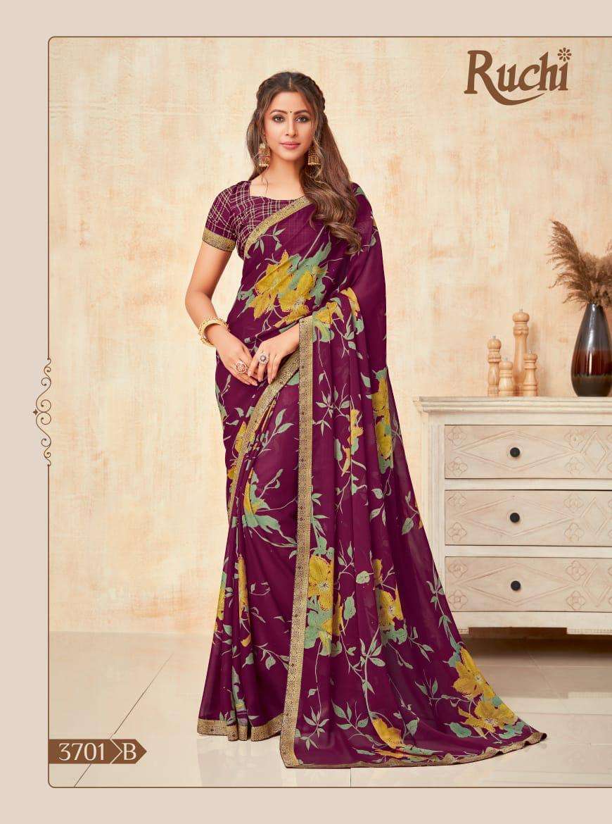 RUCHI SAREE DIAMOND BORDER SILK GEORGETTE SAREE YAASHIKA CATALOG  WHOLESALE SUPPLIER EXPORTER  LUCACCI DESIGNER FROM SURAT GUJRAT INDIA