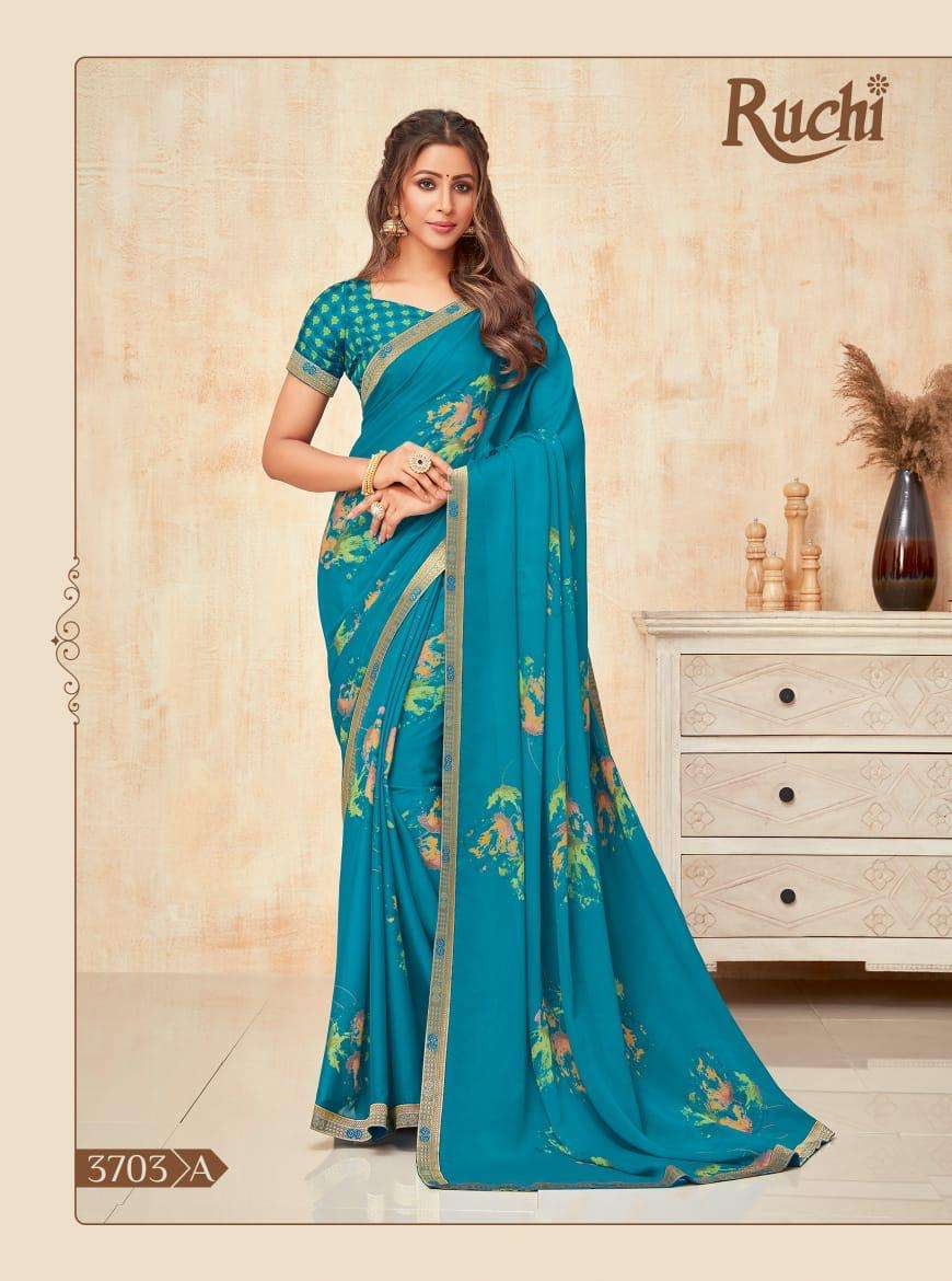 RUCHI SAREE DIAMOND BORDER SILK GEORGETTE SAREE YAASHIKA CATALOG  WHOLESALE SUPPLIER EXPORTER  LUCACCI DESIGNER FROM SURAT GUJRAT INDIA